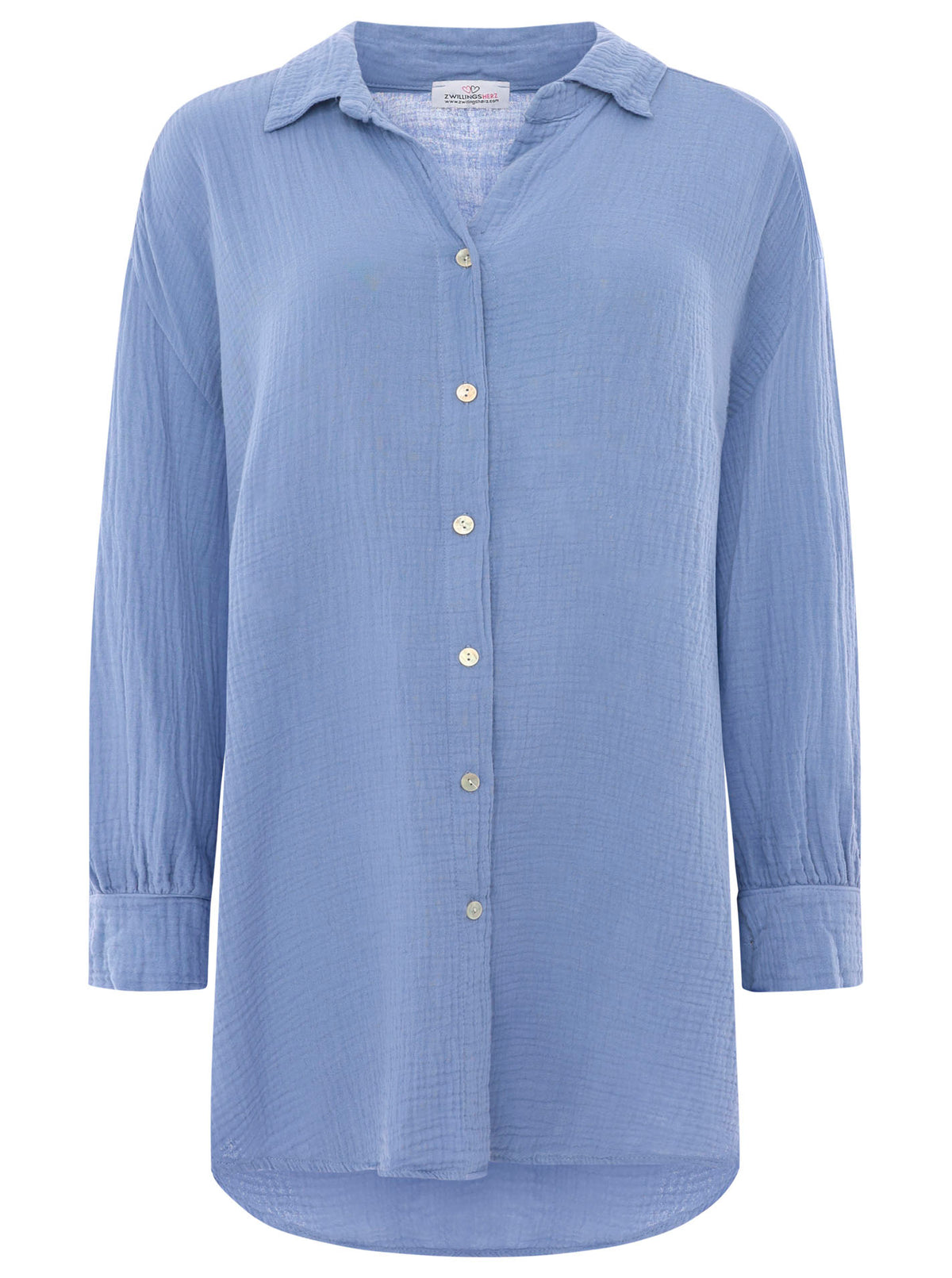 Zwillingsherz - Musselin Bluse Oversized mit Knopfleiste - Blau