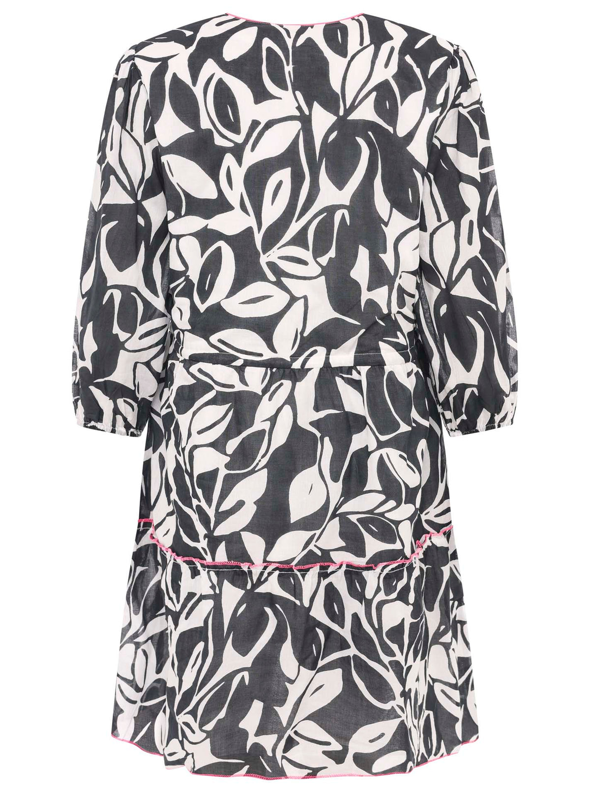 Zwillingsherz - Baumwolle Kleid Blätter Zweifarbig - Schwarz