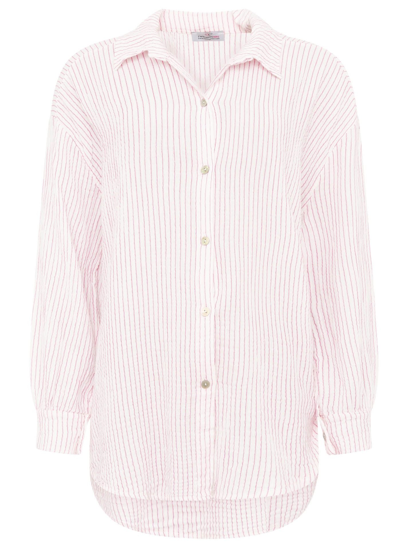 Zwillingsherz - Musselin Bluse mit Streifen - Weiß/Rosa