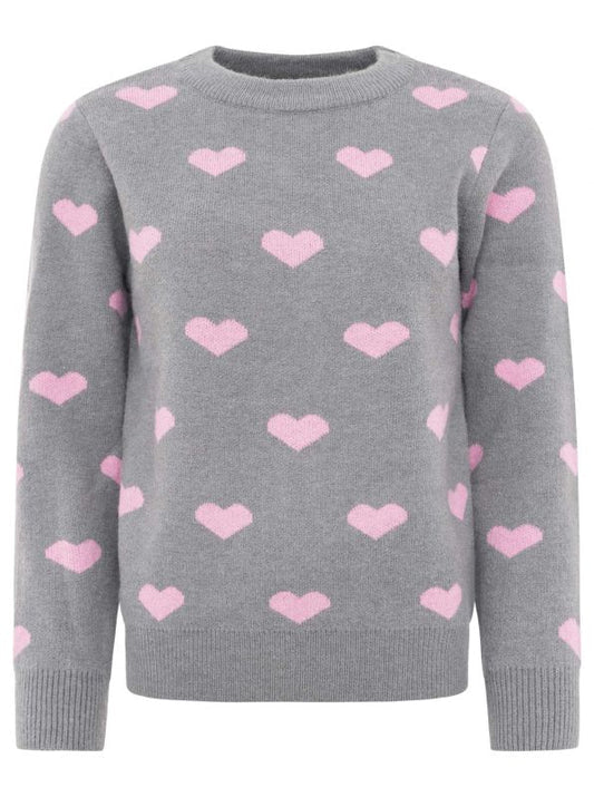 Zwillingsherz - Strick Pullover mit Herzen - Grau/Pink