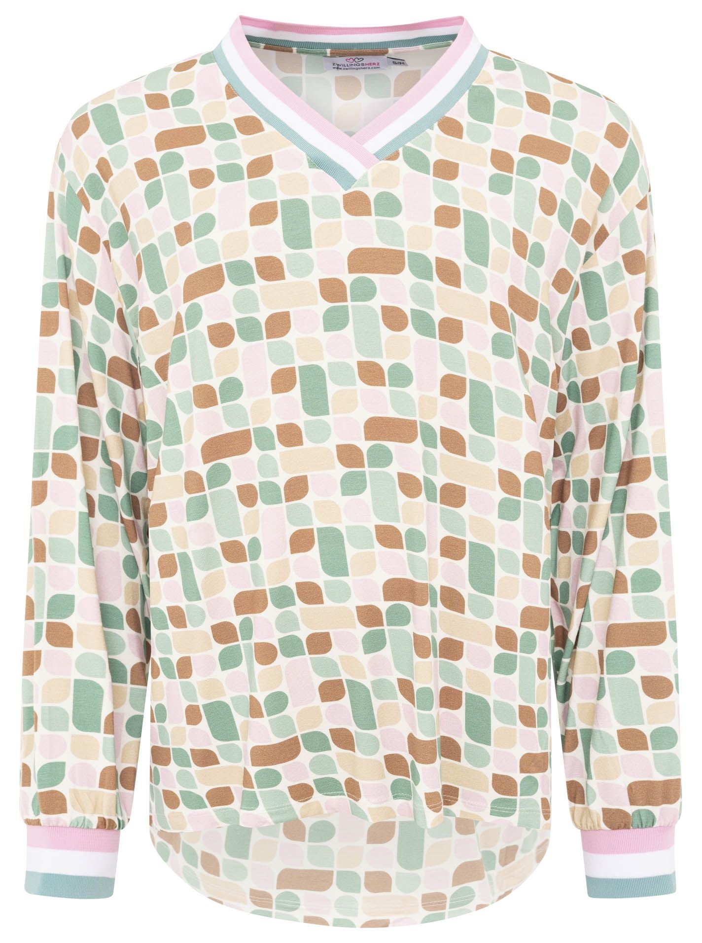 Zwillingsherz - Blusenshirt Mosaik - Salbei/Beige