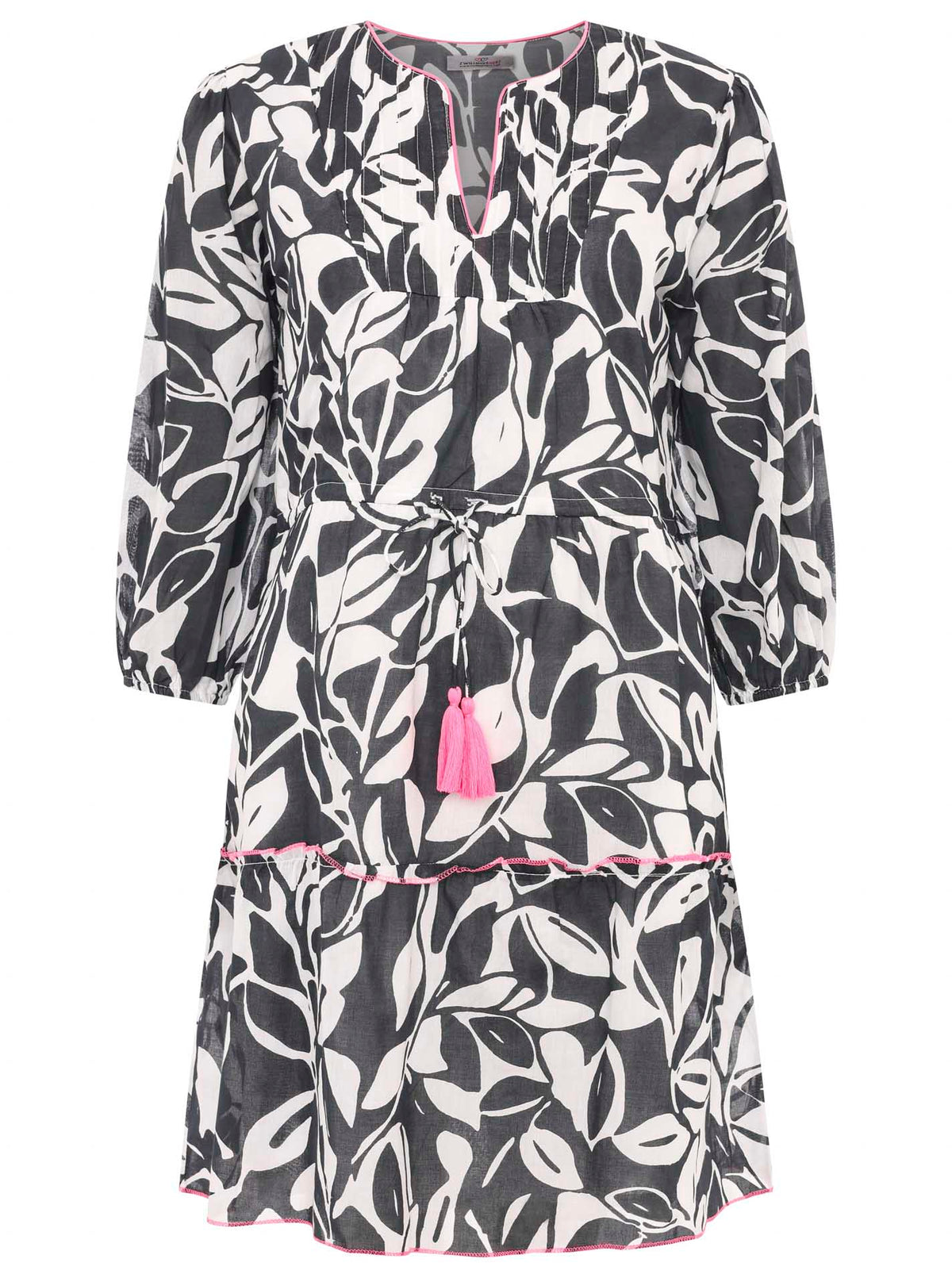 Zwillingsherz - Baumwolle Kleid Blätter Zweifarbig - Schwarz