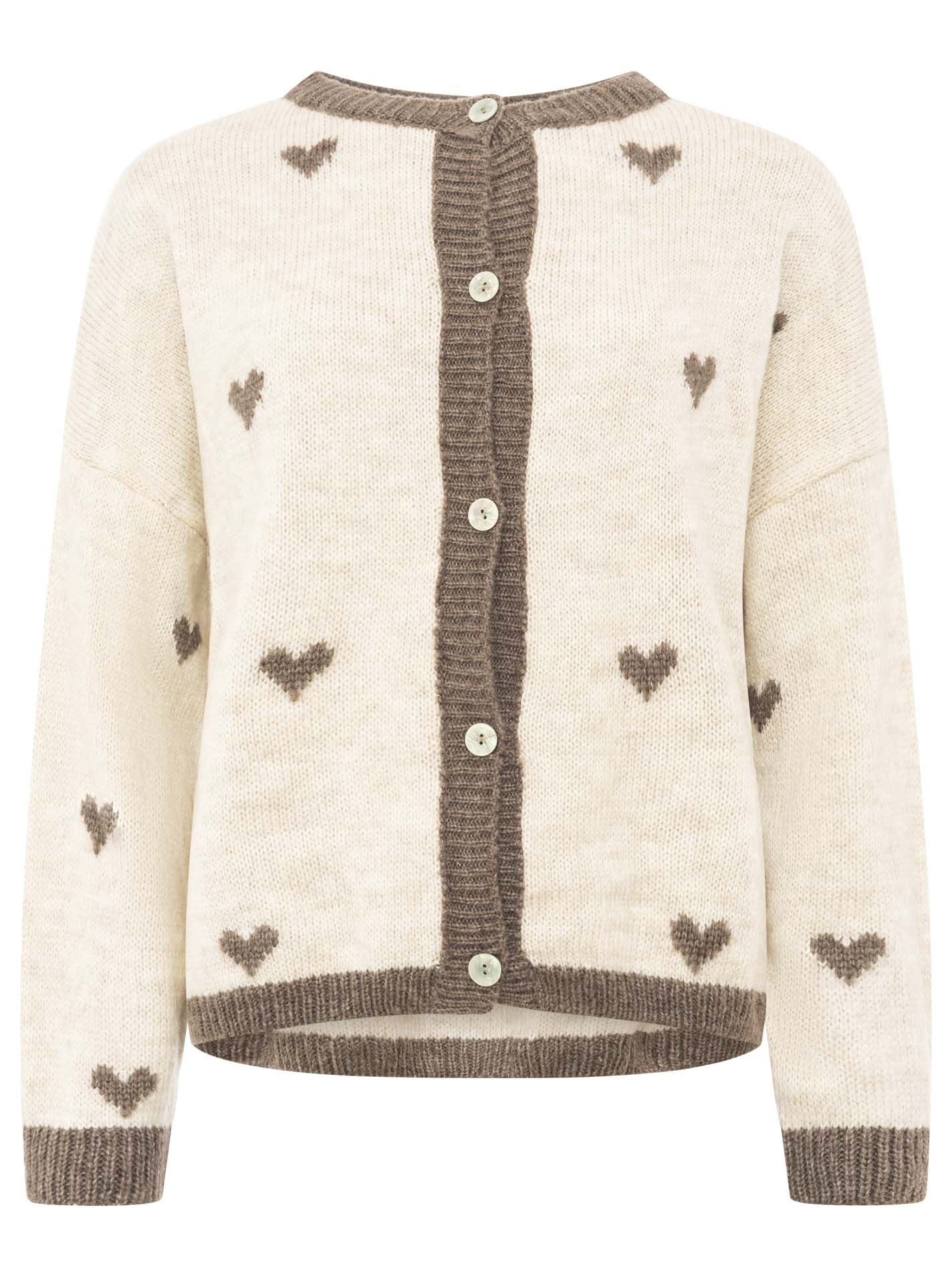 Zwillingsherz Weicher Mohair Cardigan Herz Strick - Beige/Braun