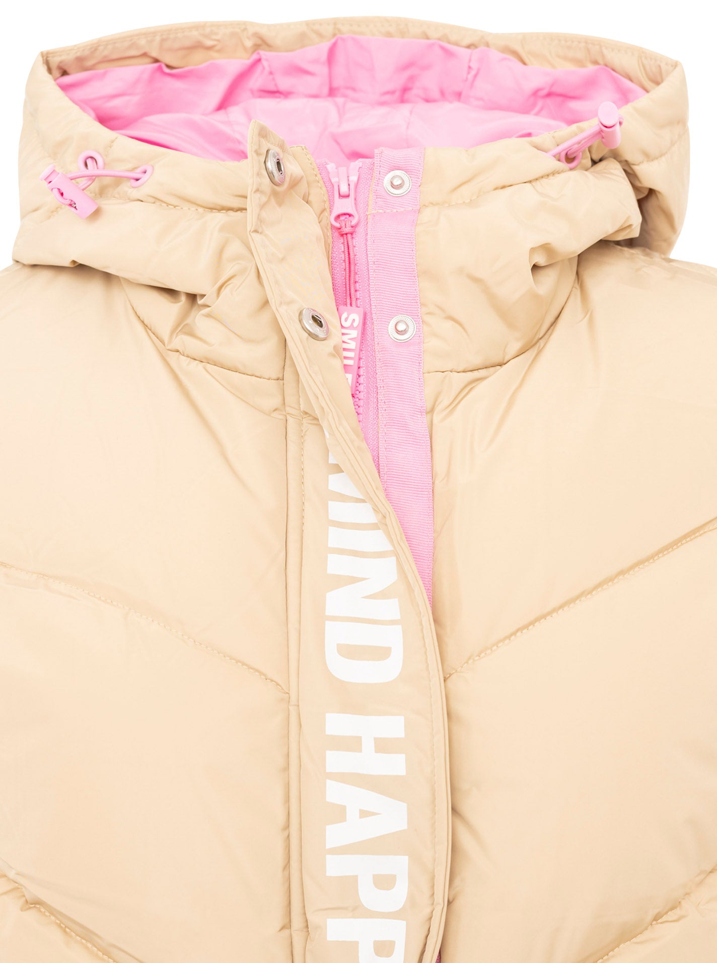 Zwillingsherz - Steppweste mit Kapuze "Happy Mind" - Beige/Pink