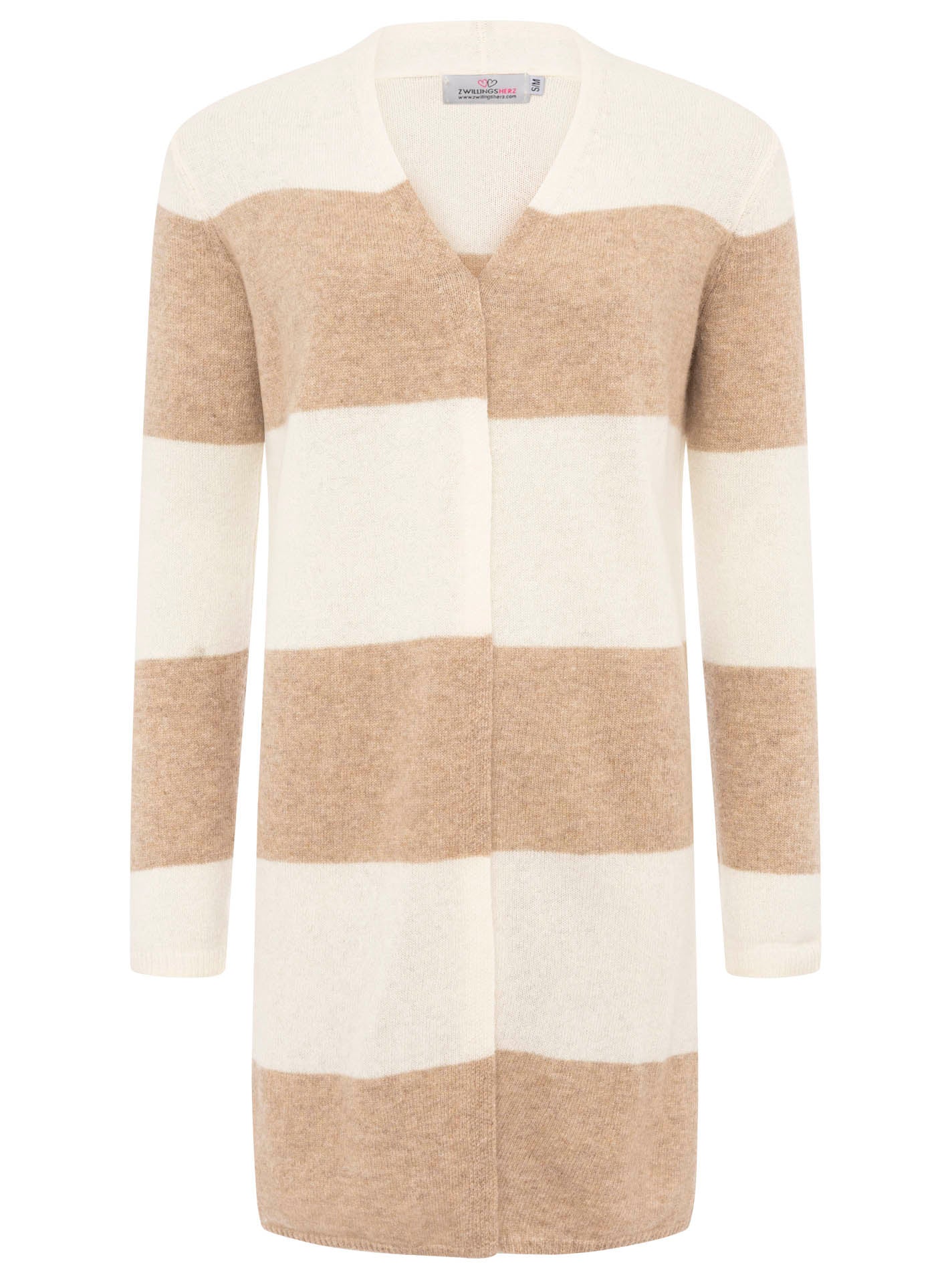 Zwillingsherz 100% Kaschmir / Cashmere Strickjacke Streifen - Beige/Creme