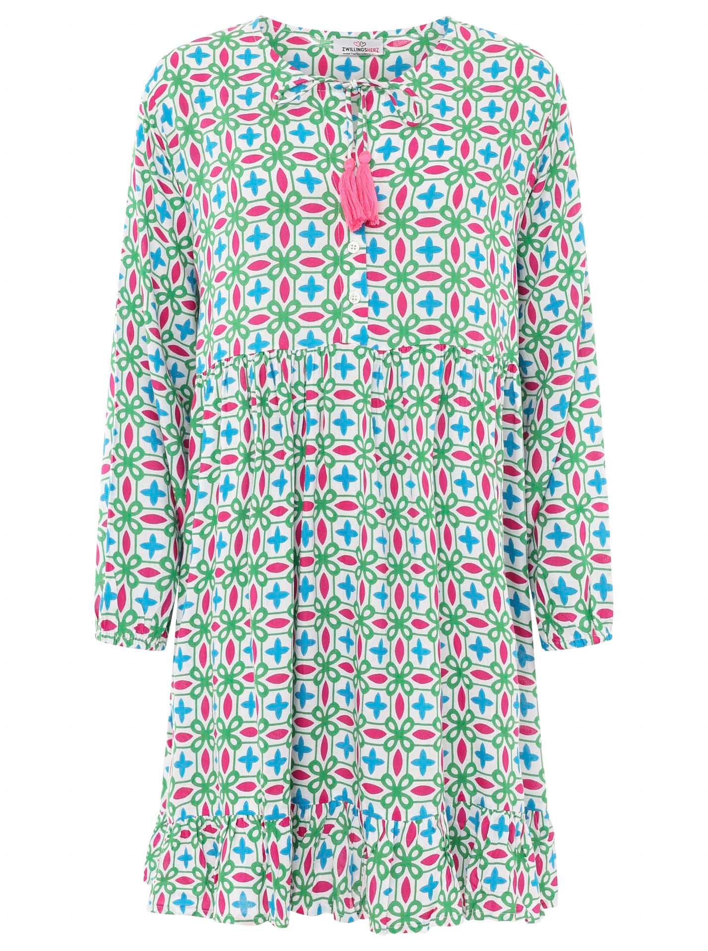 Zwillingsherz - Kleid/Tunika mit Muster - Grün/Pink