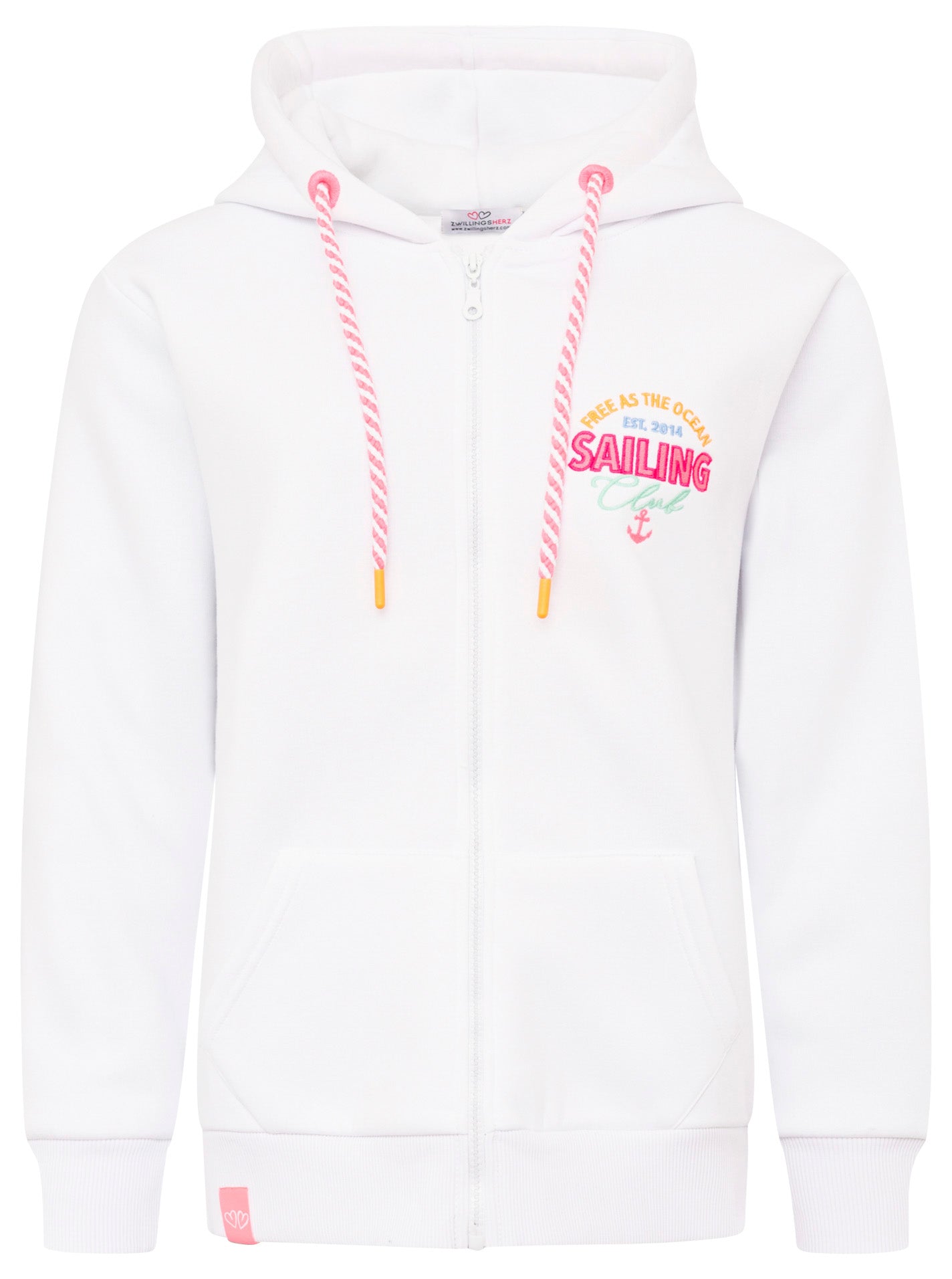 Zwillingsherz - Hoodiejacke "Free Ocean Anker" - Weiß/Pink
