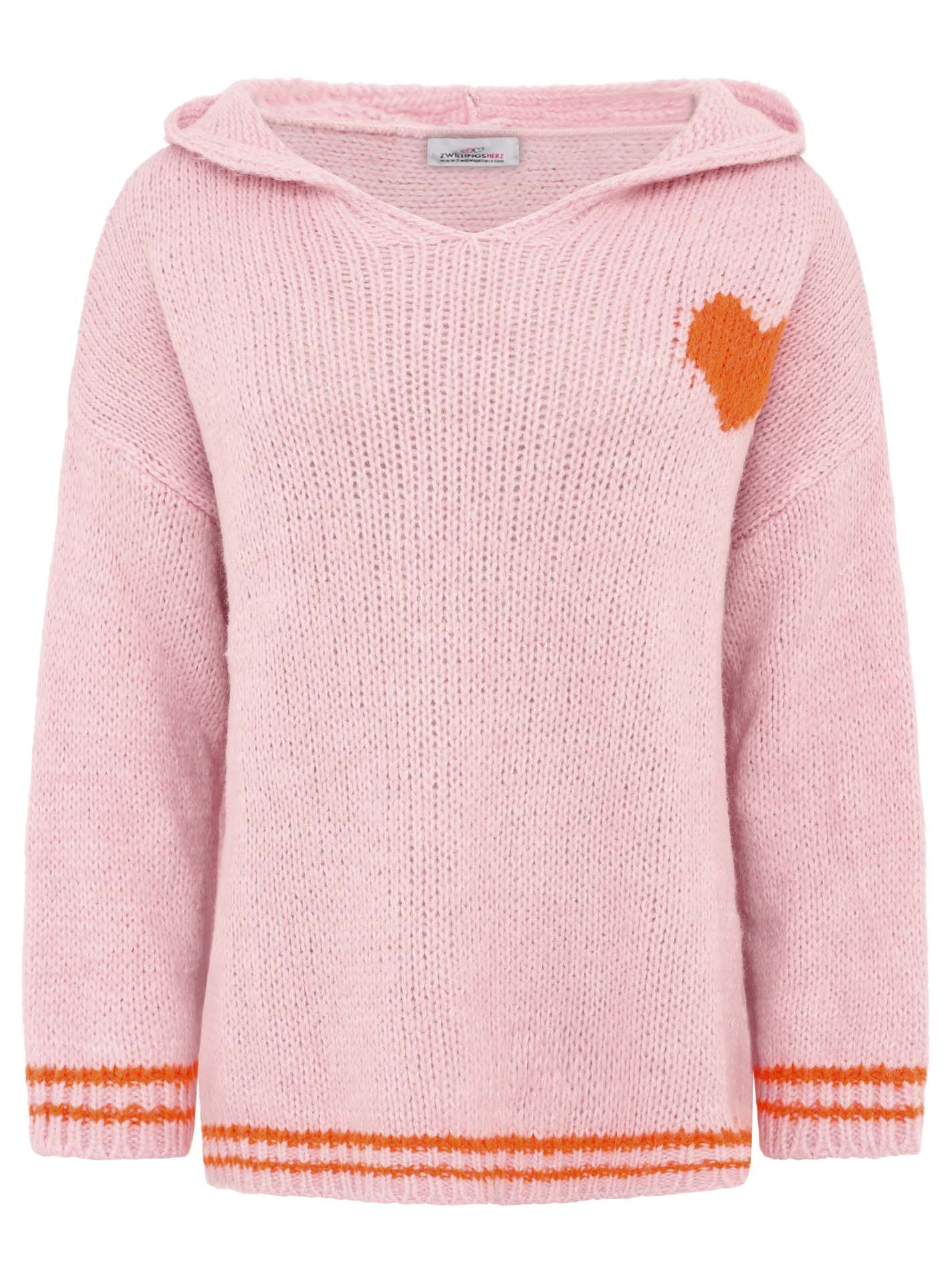 Oversize Strick Hoodie „Herz“ - Made in Italy - Pink