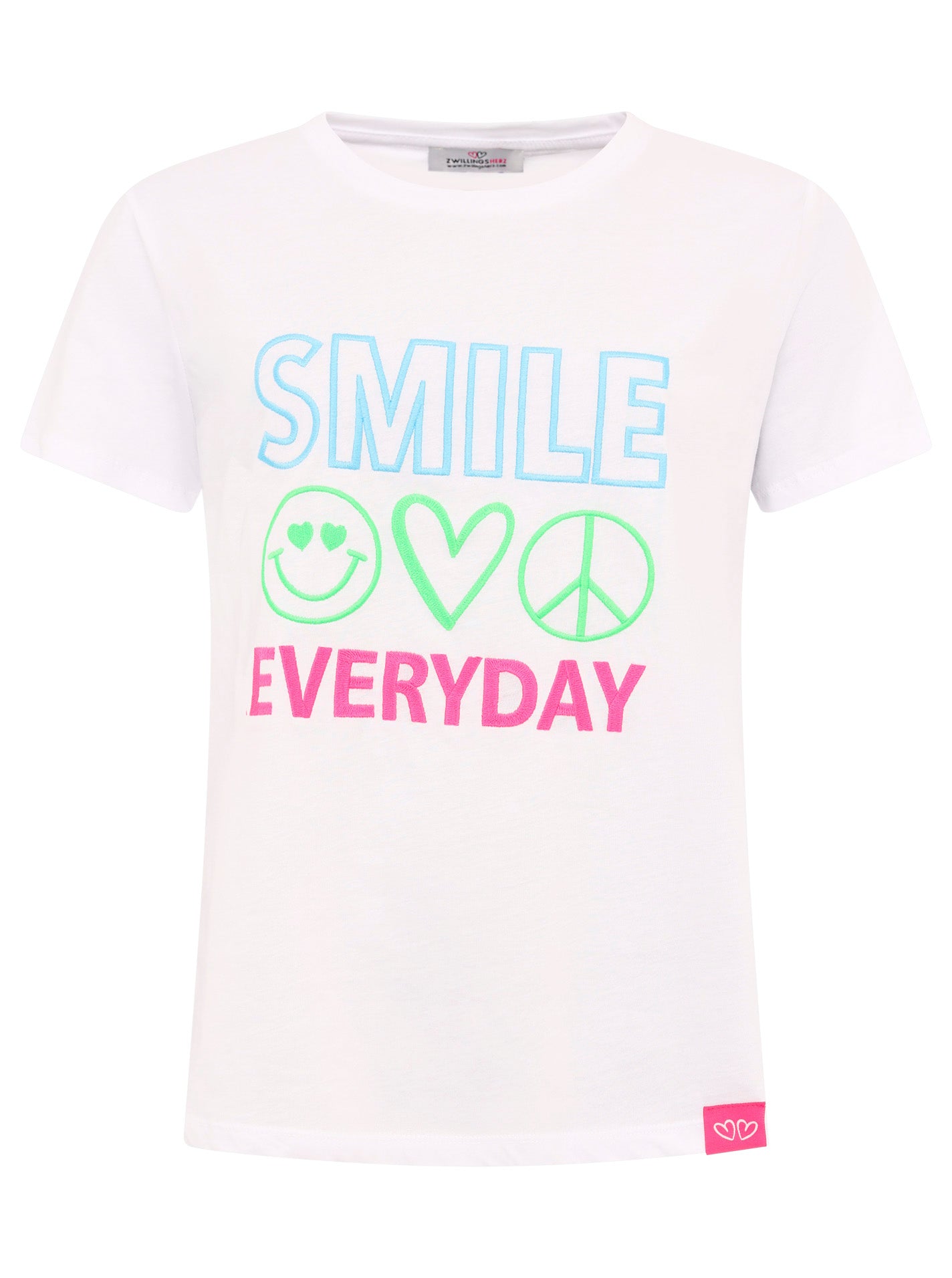 Zwillingsherz - T-Shirt "Smile Everyday" - Weiß/Pink