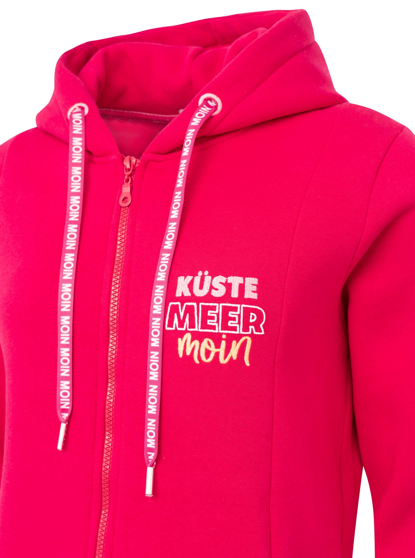 Zwillingsherz - Kapuzen-Sweatjacke / Hoodiemantel "Küste Meer Moin" - Rot/Pink (NEU)