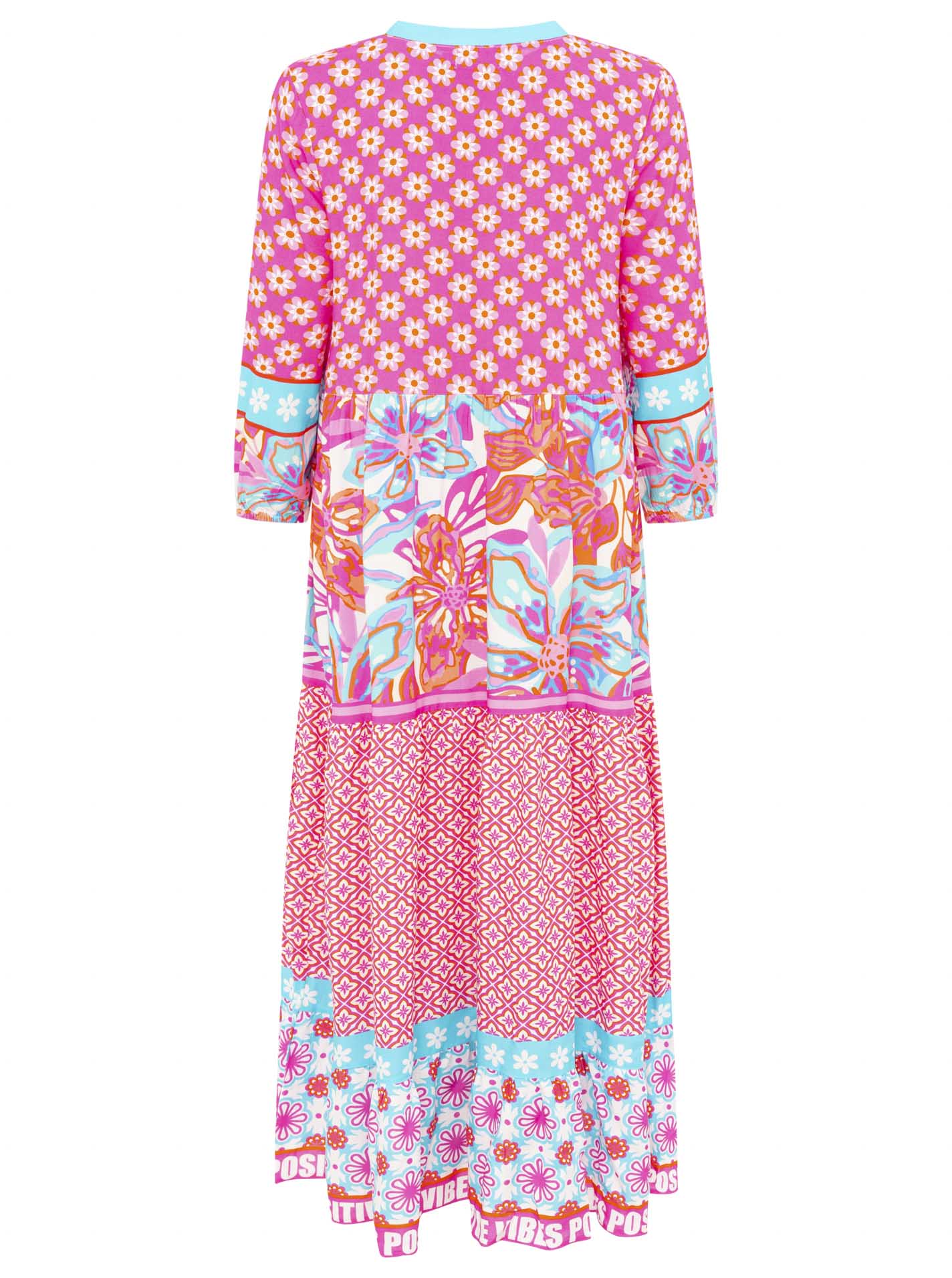 Zwillingsherz - Maxi Kleid Blumen Flower Paradise - Pink/Orange/Blau