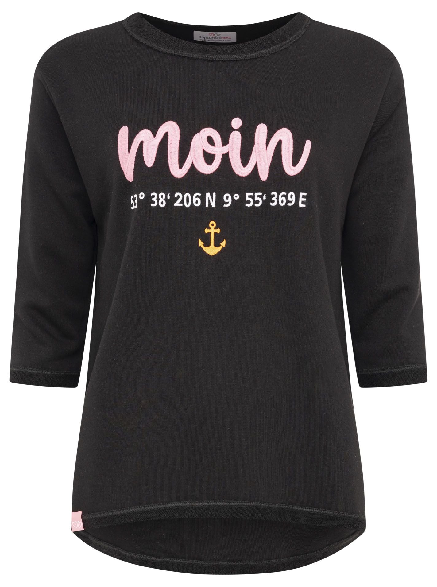 Zwillingsherz - Sweatshirt "Moin 3/4 Arm" - Schwarz/Pink