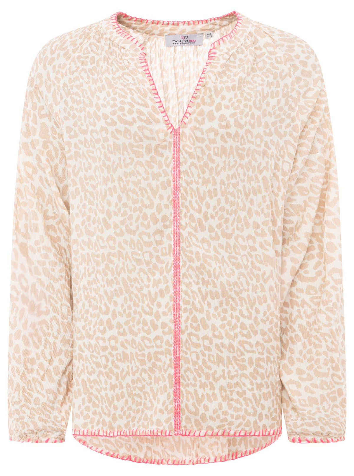 Zwillingsherz - Bluse V-Ausschnitt „Wilder Leo“ - Beige