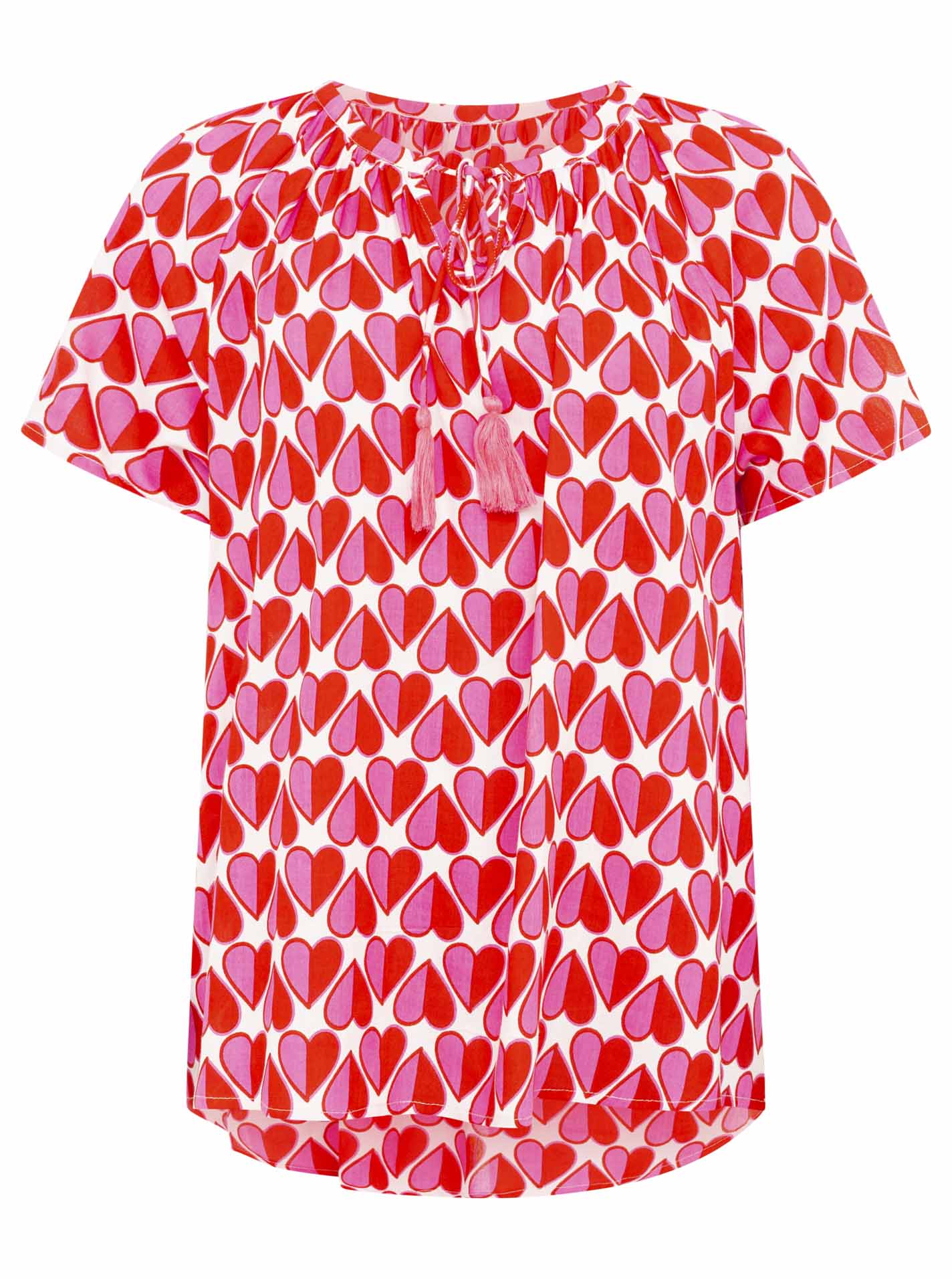 Zwillingsherz - Kurzarm Bluse - Geteilte Herzen - Pink