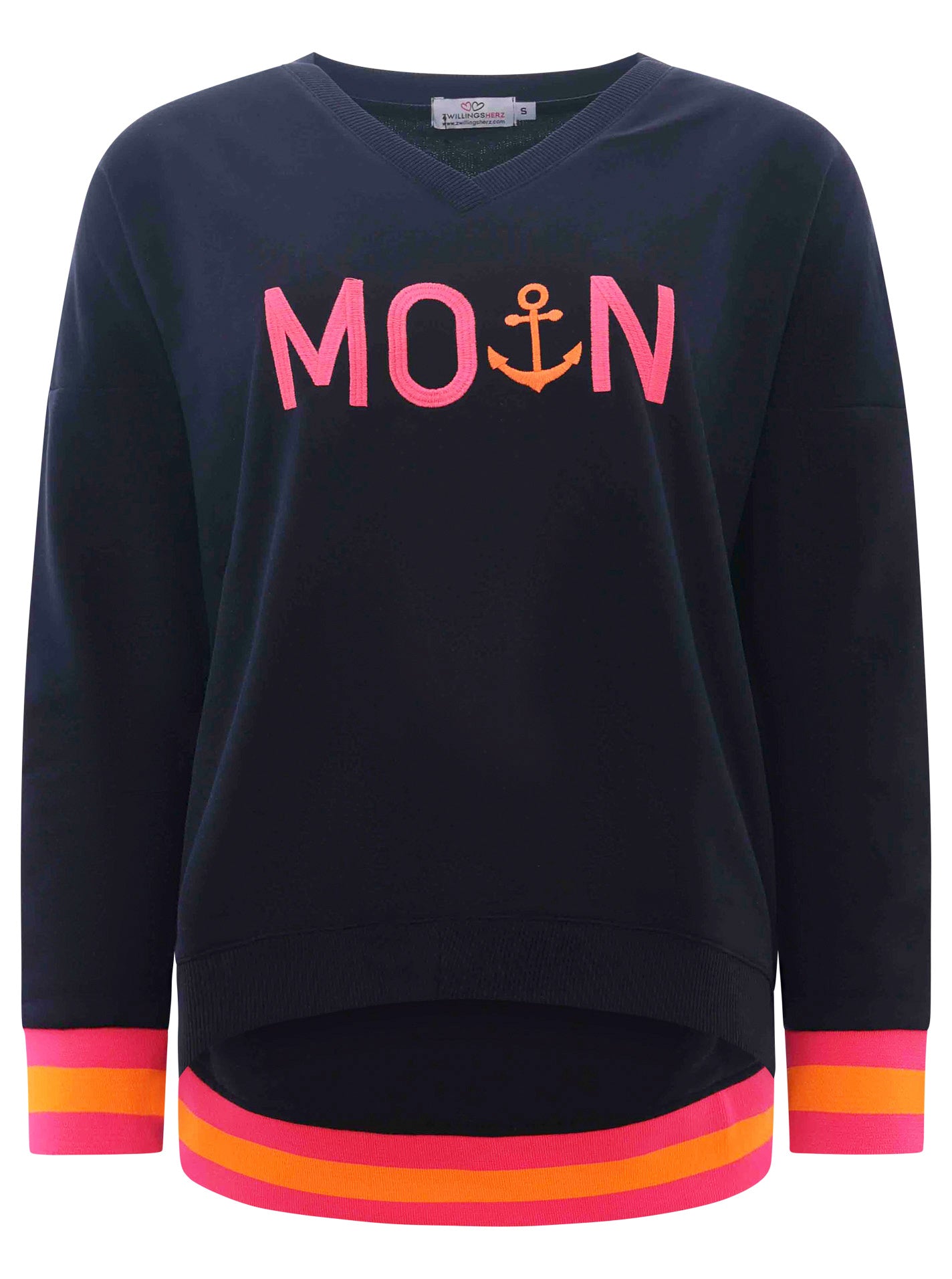 Zwillingsherz - Sweatshirt 3/4-Arm "Moin Anker" - Dunkelblau/Pink