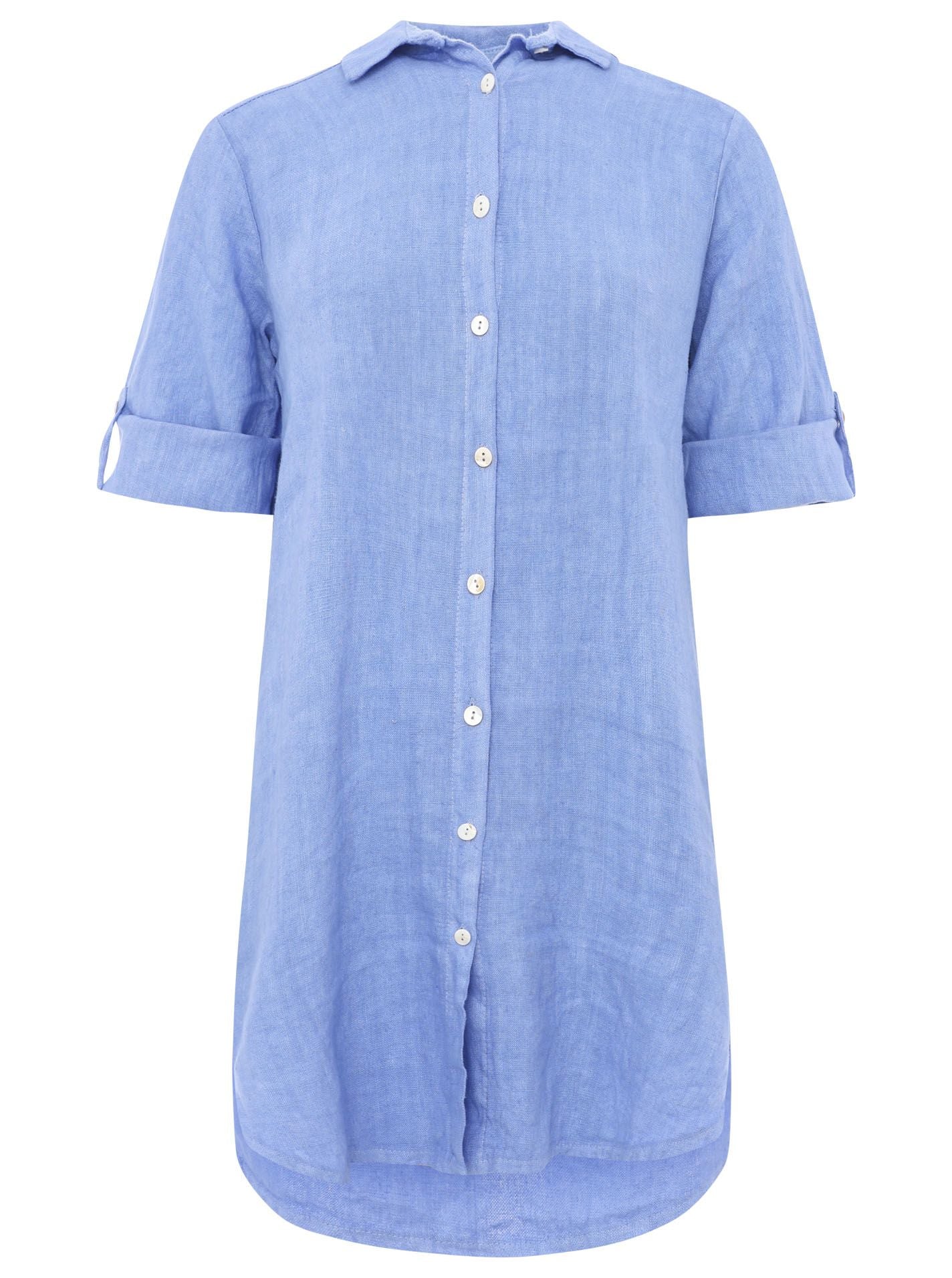 Zwillingsherz - 100% Leinen Oversize Kleidbluse - Blau