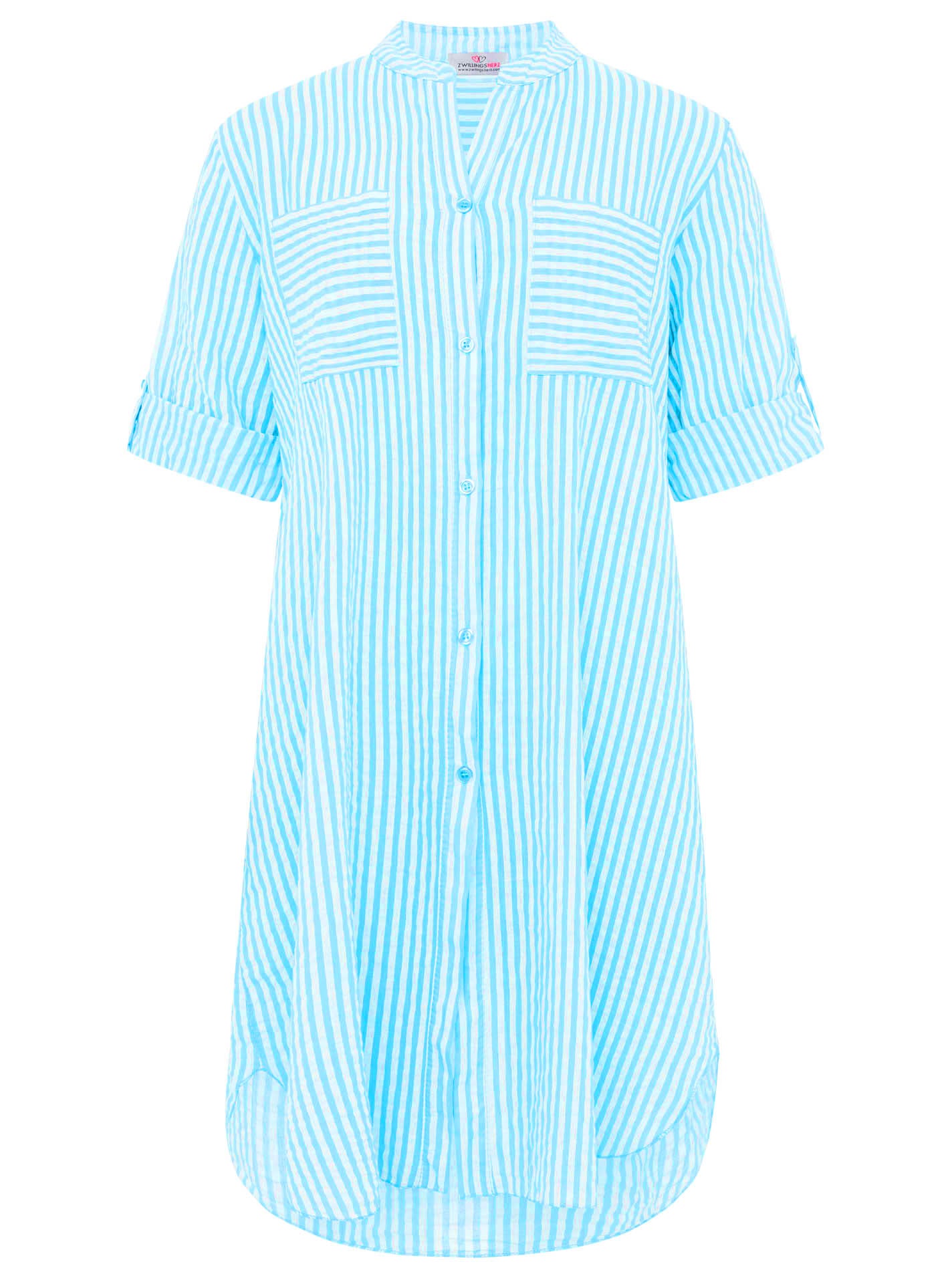 Zwillingsherz - Longbluse Kida (Streifen) - Türkis/Weiß