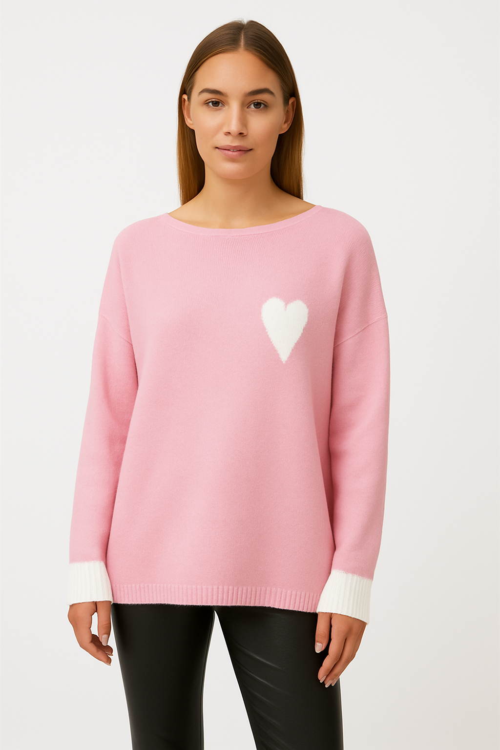 Strick-Pullover Wolle mit "Herz" - Altrosa