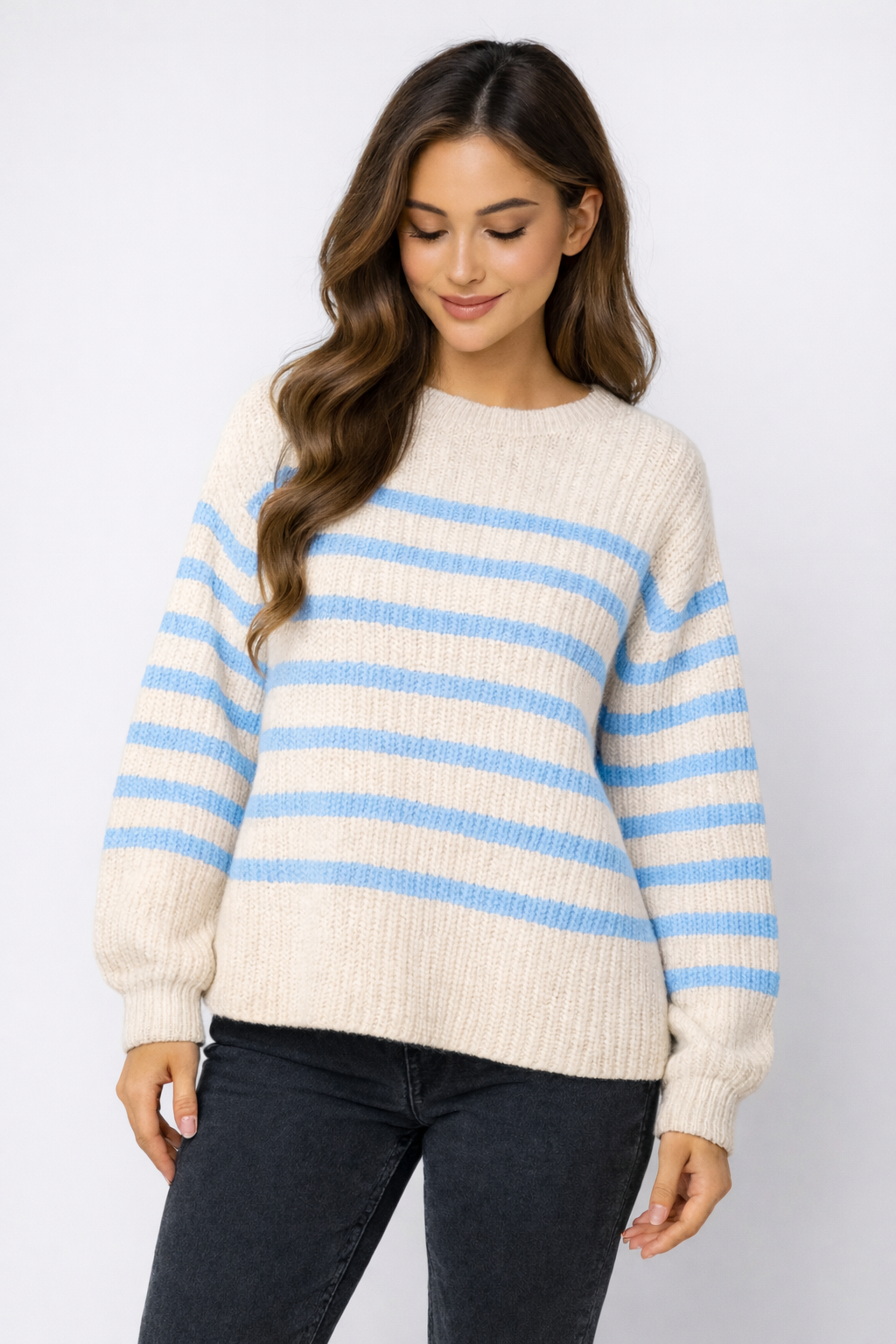 Flair - Pullover mit Streifenoptik - Weiß/Blau