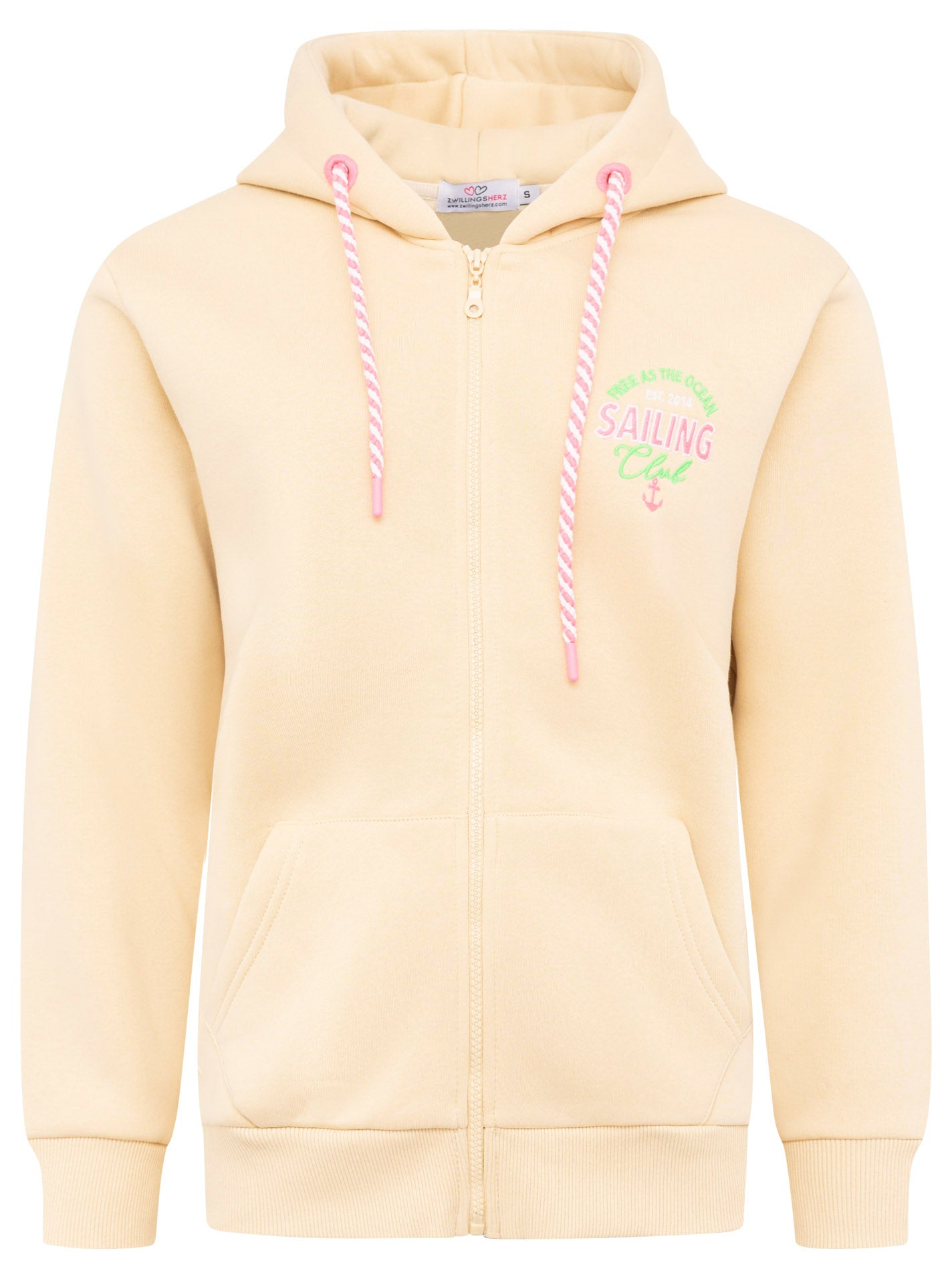 Zwillingsherz - Hoodiejacke "Free Ocean Anker" - Beige/Grün/Pink