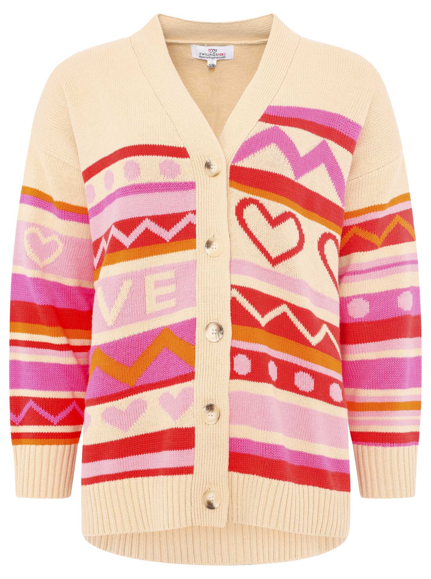 Zwillingsherz - Smile Love Baumwoll-Cardigan - Pink/Beige
