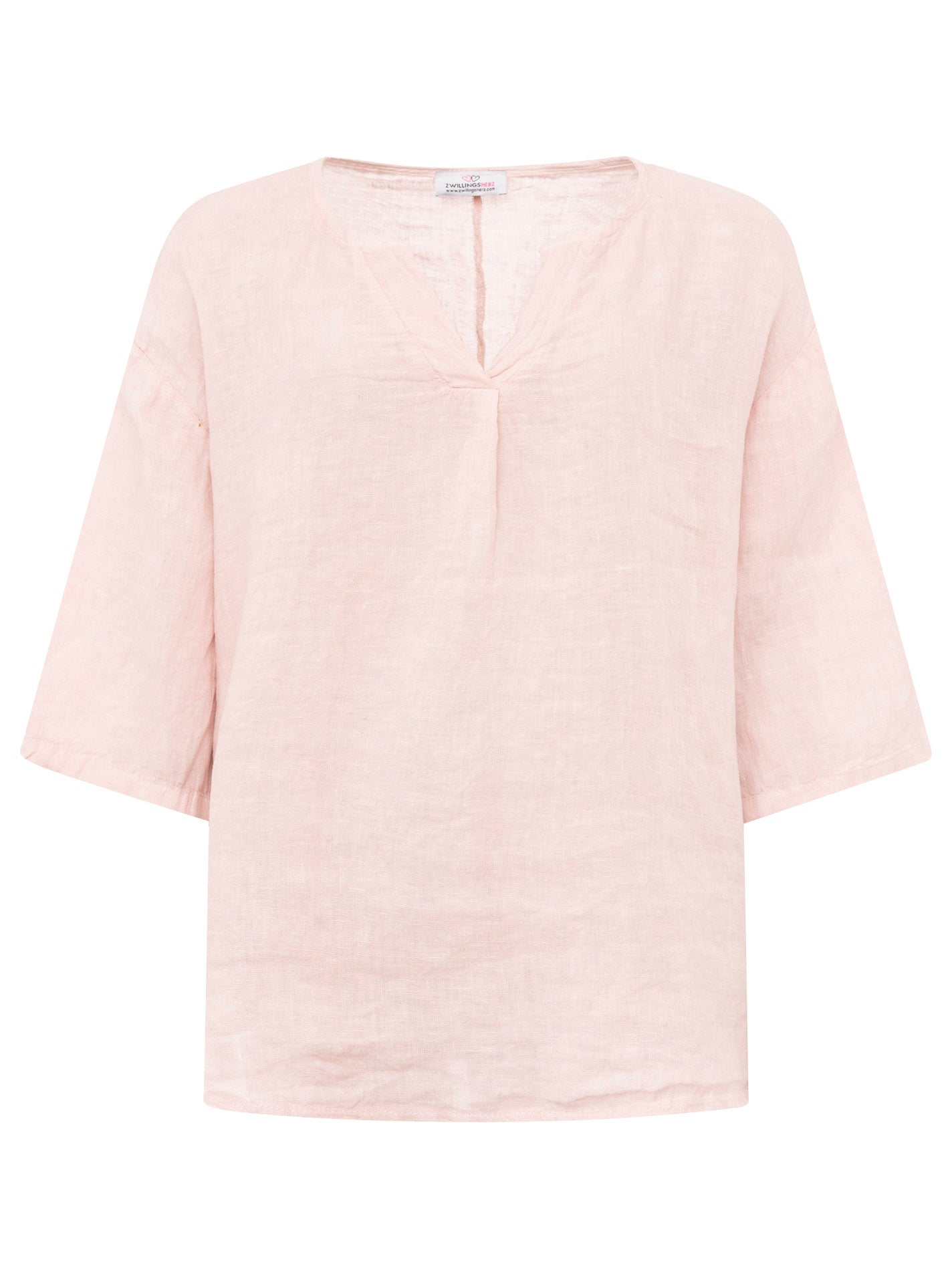 Zwillingsherz - 100% Leinen Bluse "V-Ausschnitt" - Altrosa