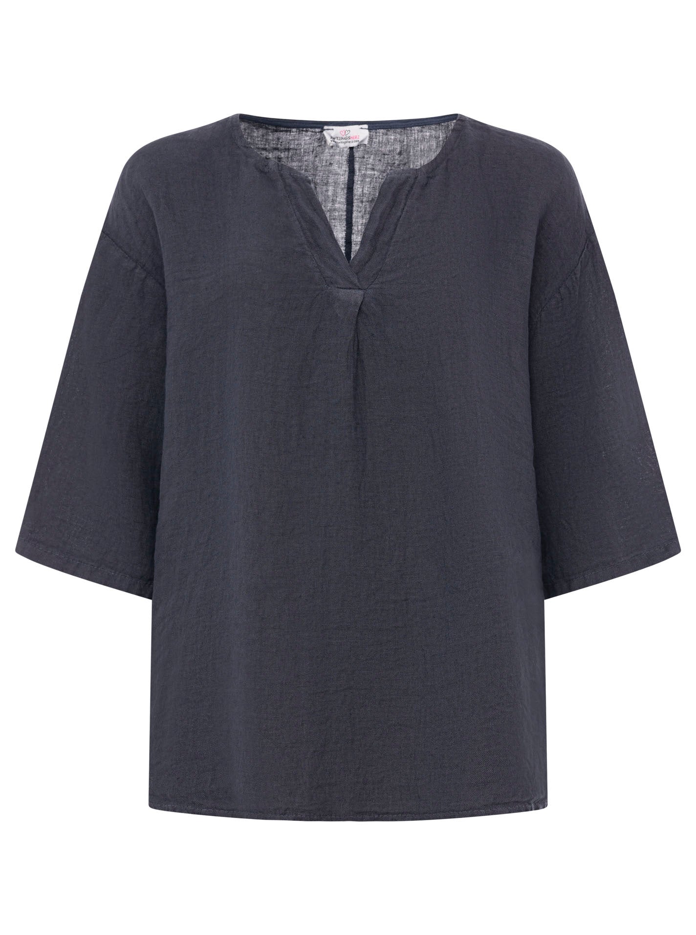 Zwillingsherz - 100% Leinen Bluse "V-Ausschnitt" - Navy