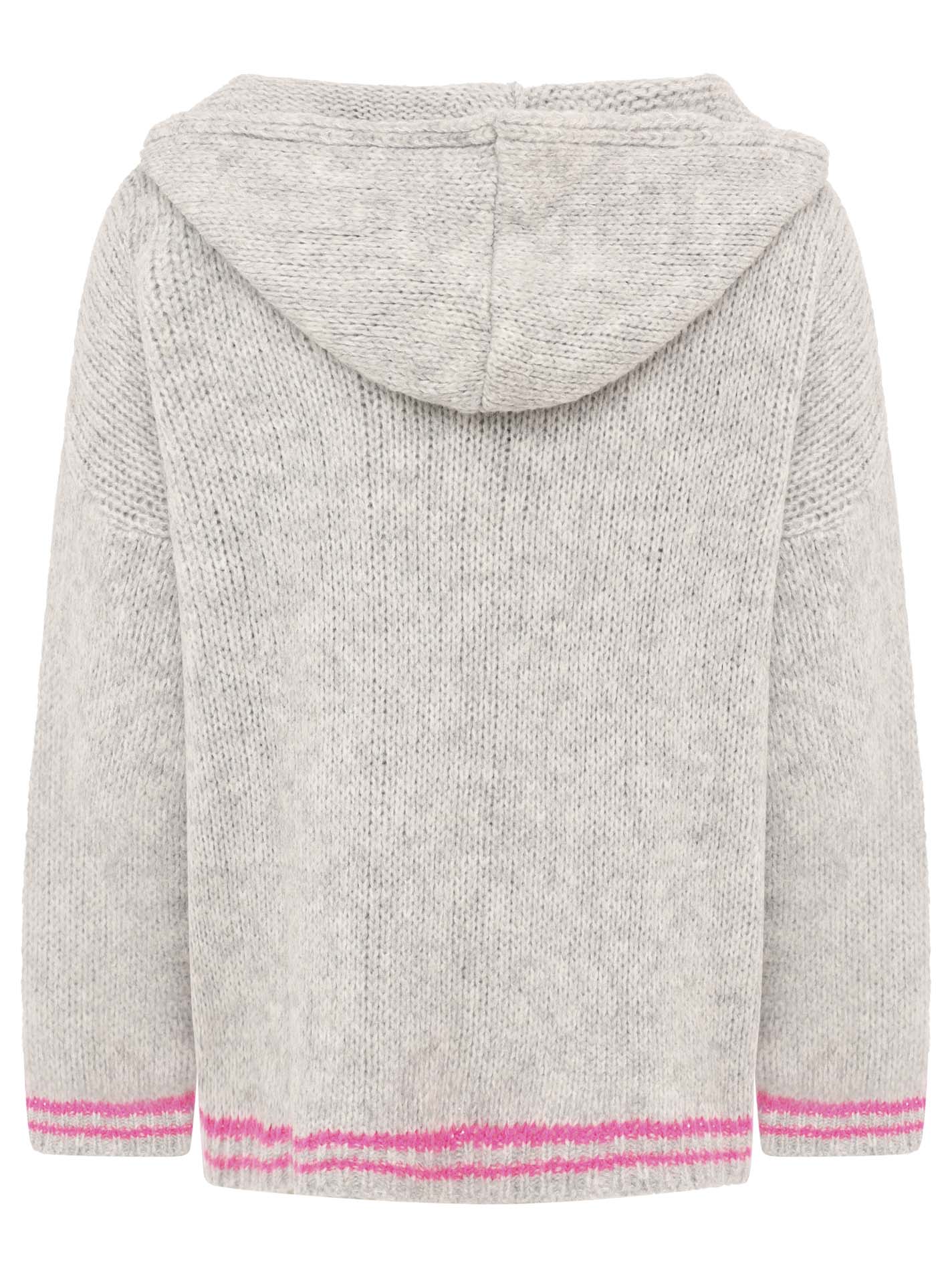 Oversize Strick Hoodie „Herz“ - Made in Italy - Grau/Pink