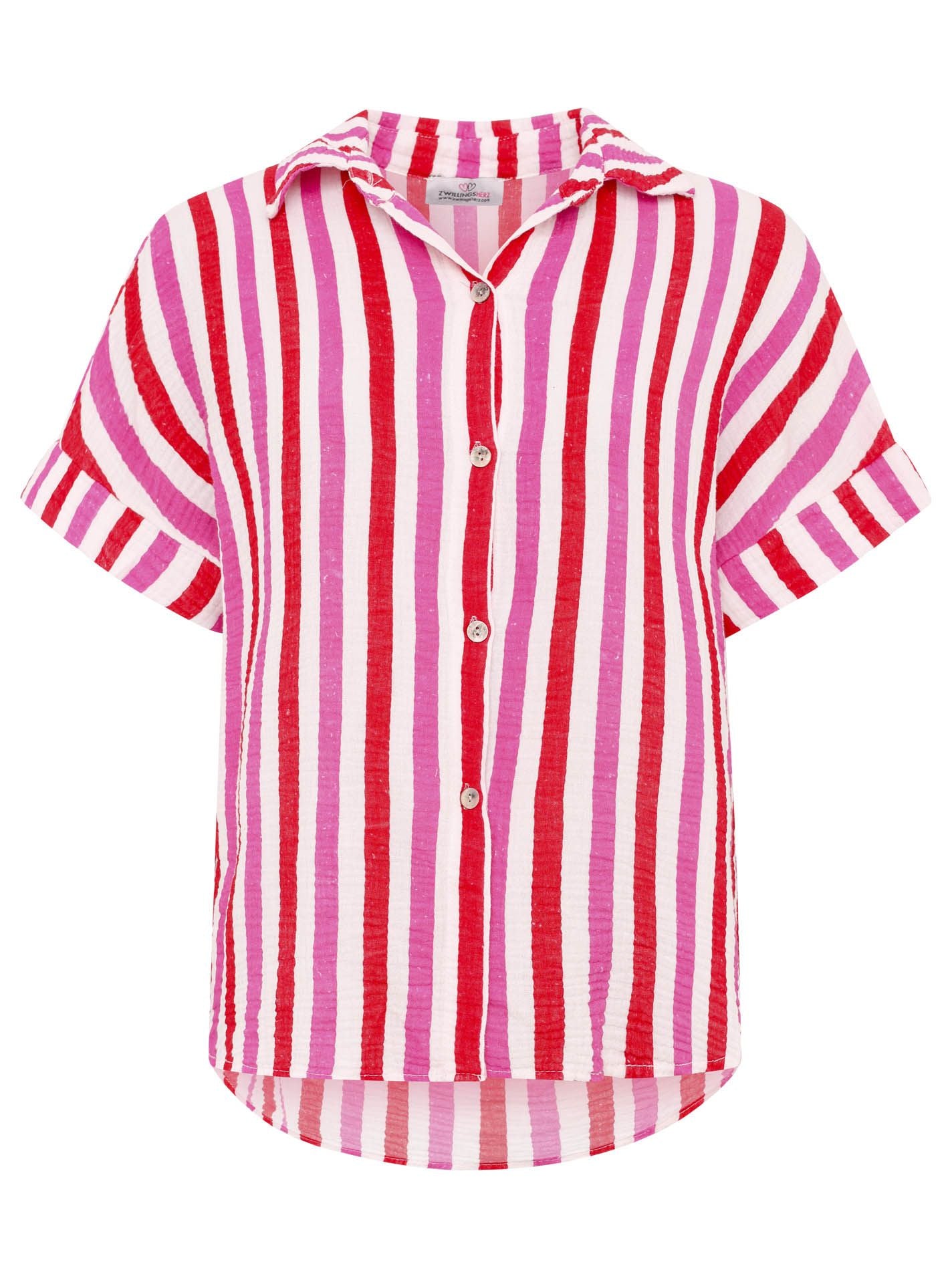 Zwillingsherz - Musselin Bluse Streifen - Pink