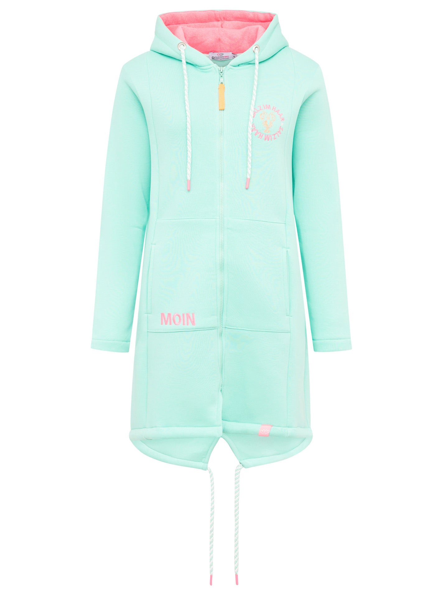 Zwillingsherz - Kapuzen-Sweatjacke / Hoodiemantel "Moin Meer Küste" - Mint/Pink (NEU)