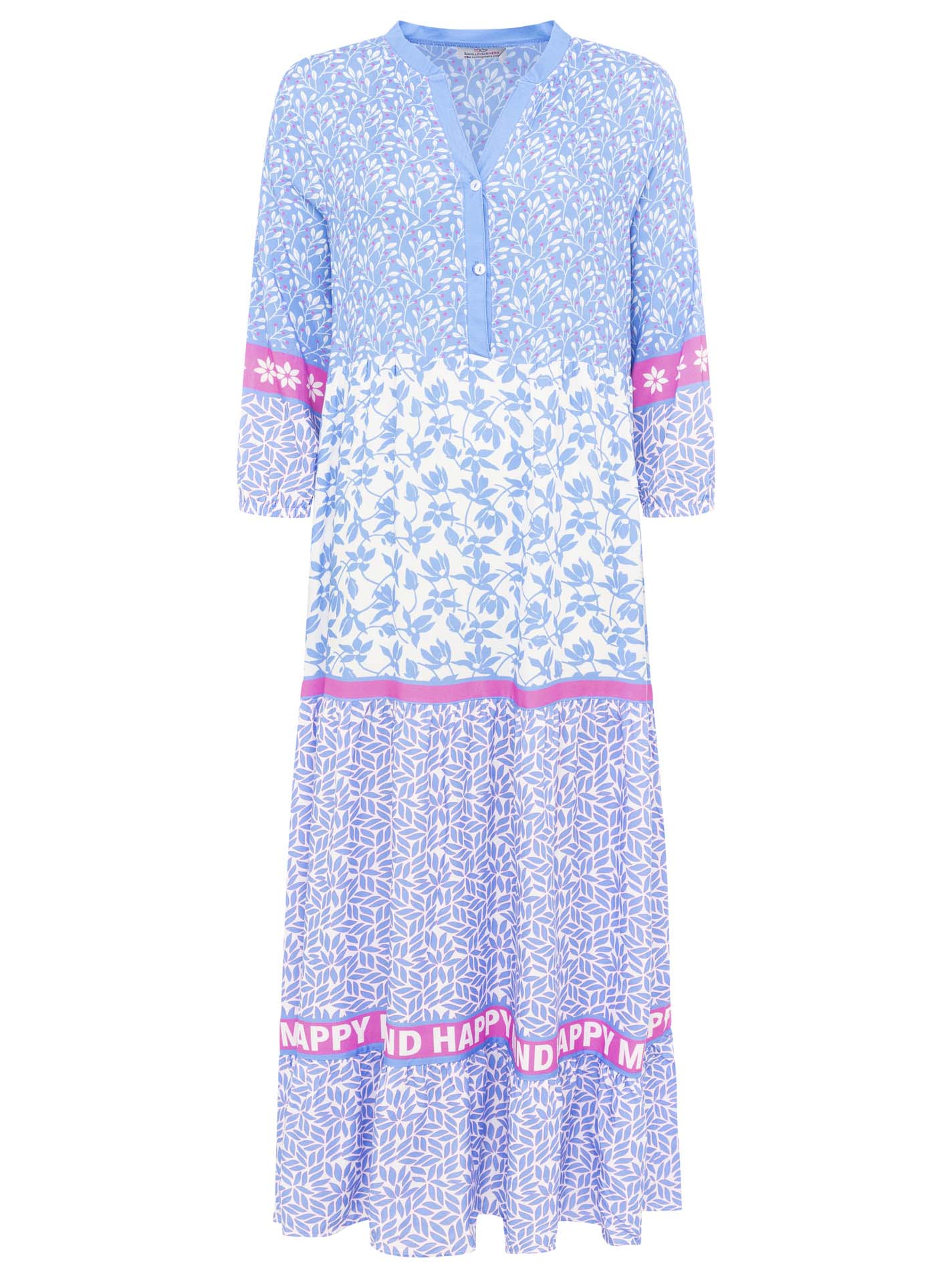 Zwillingsherz - Maxi Kleid Blumen Happy Mind - Blau/Pink