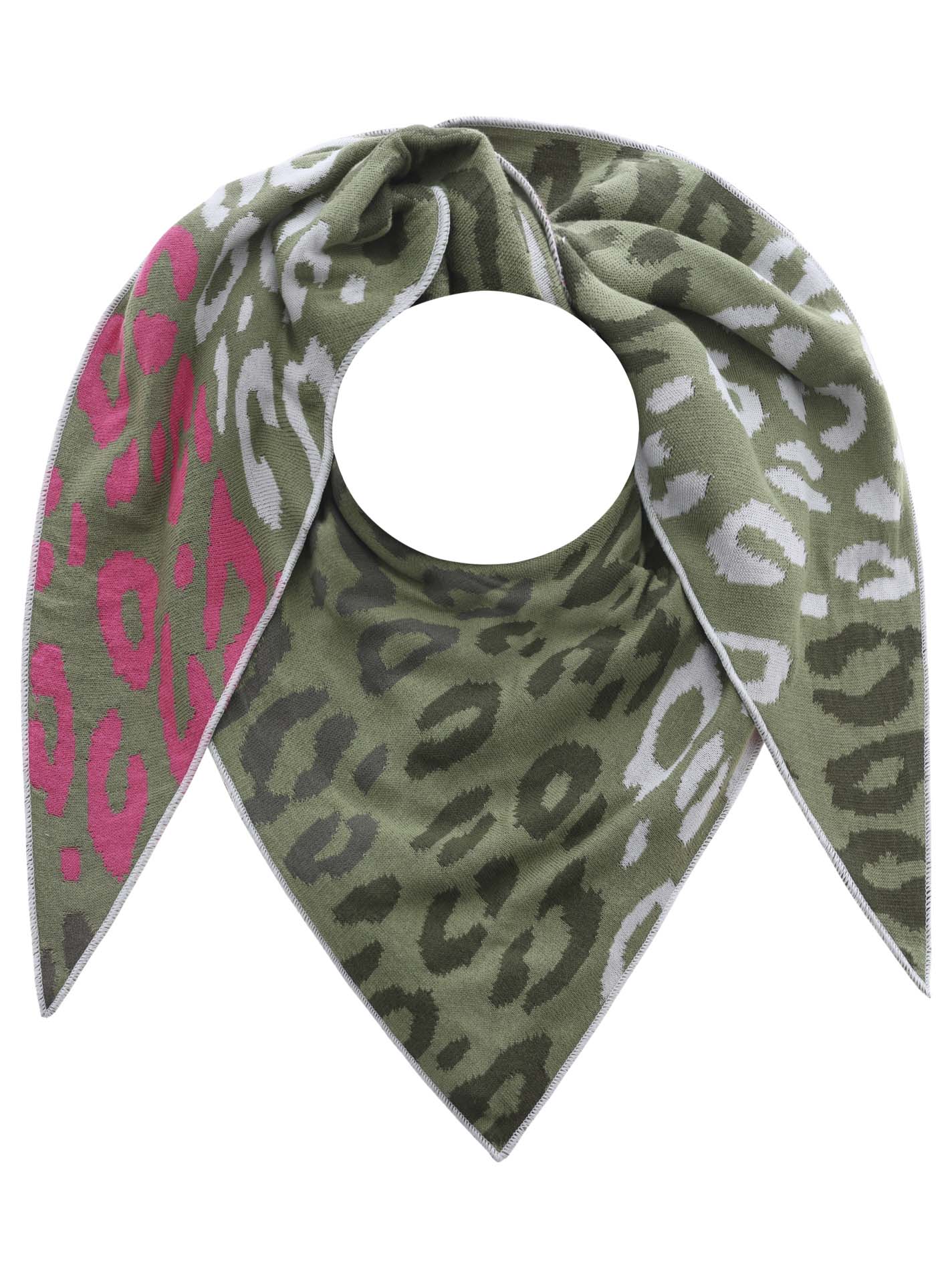 Zwillingsherz Schal - Dreieckstuch "Buntes Leo" Baumwolle - Khaki/Pink