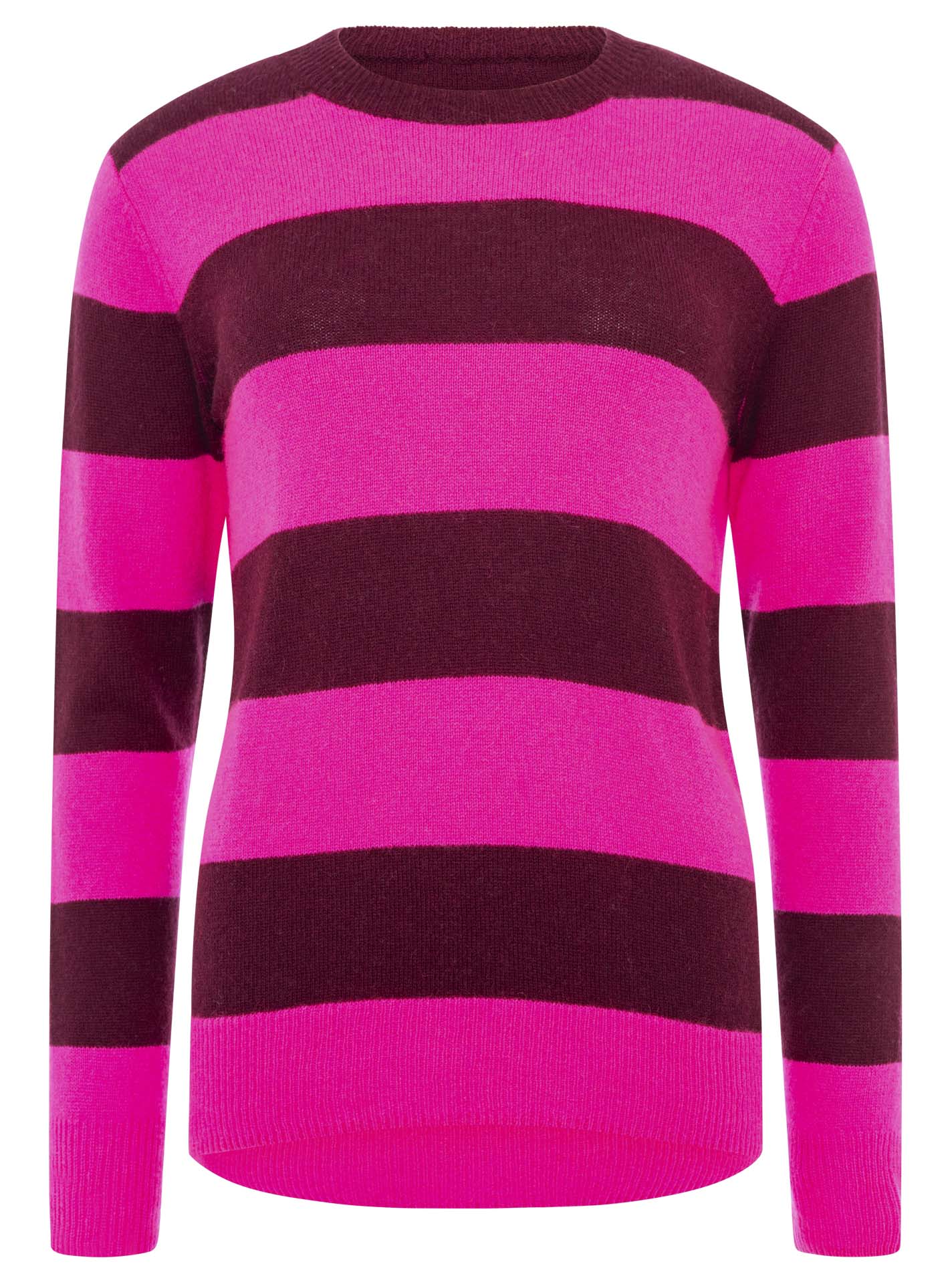 Zwillingsherz Kaschmir Pullover Streifen - Bordeauxrot/Pink