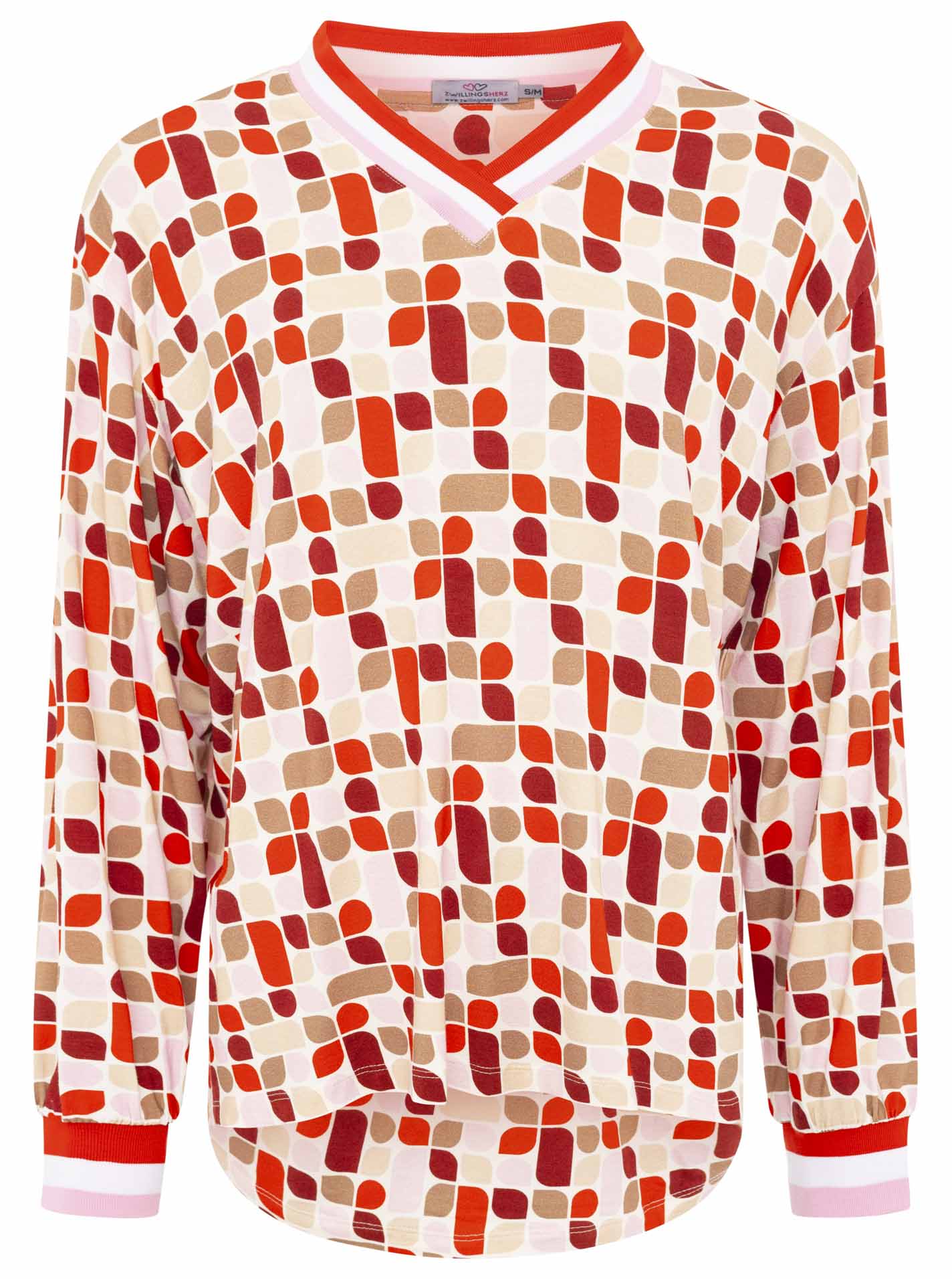 Zwillingsherz - Blusenshirt Mosaik - Rot/Beige