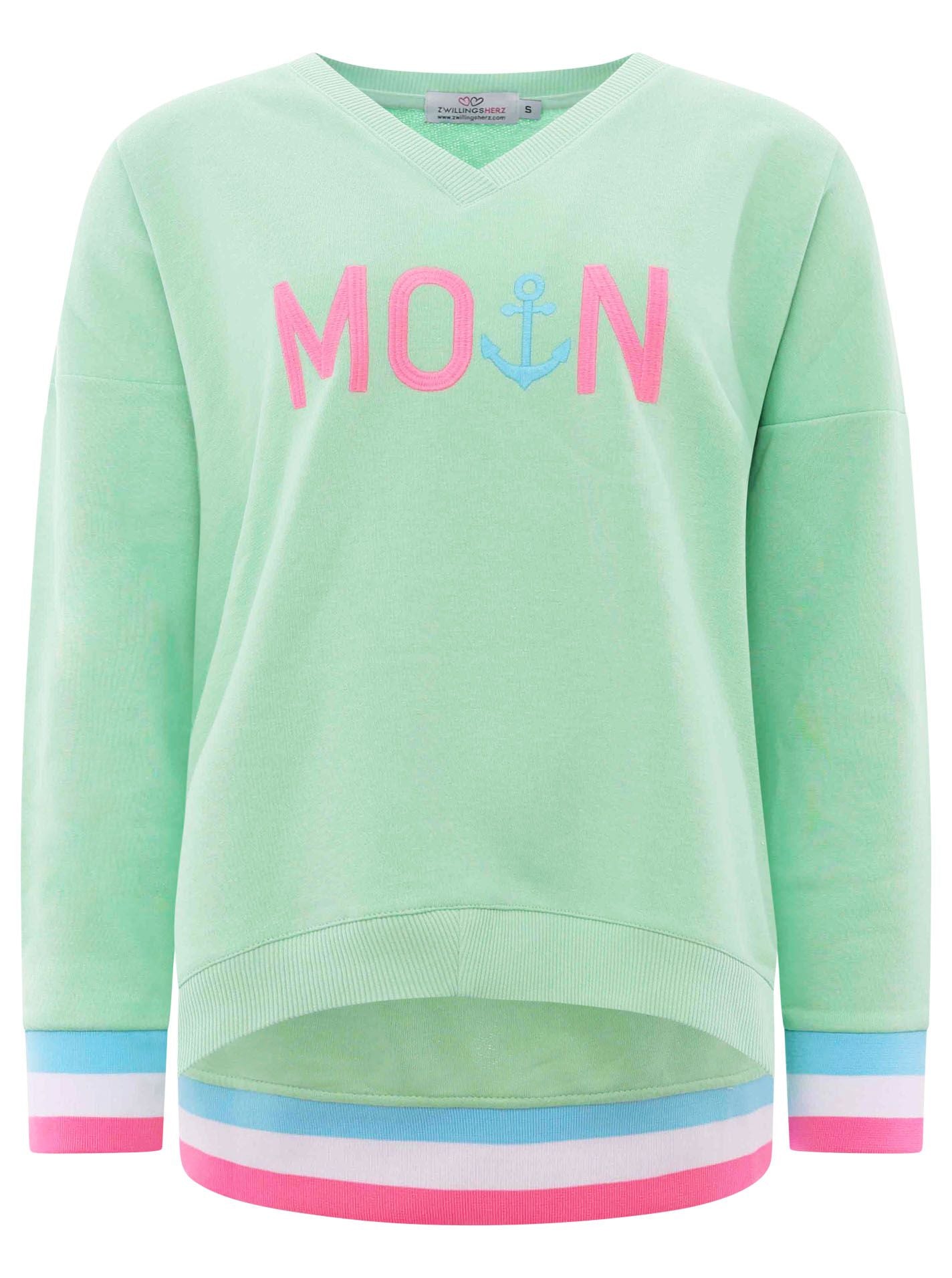 Zwillingsherz - Sweatshirt V-Ausschnitt "Moin Anker" - Grün