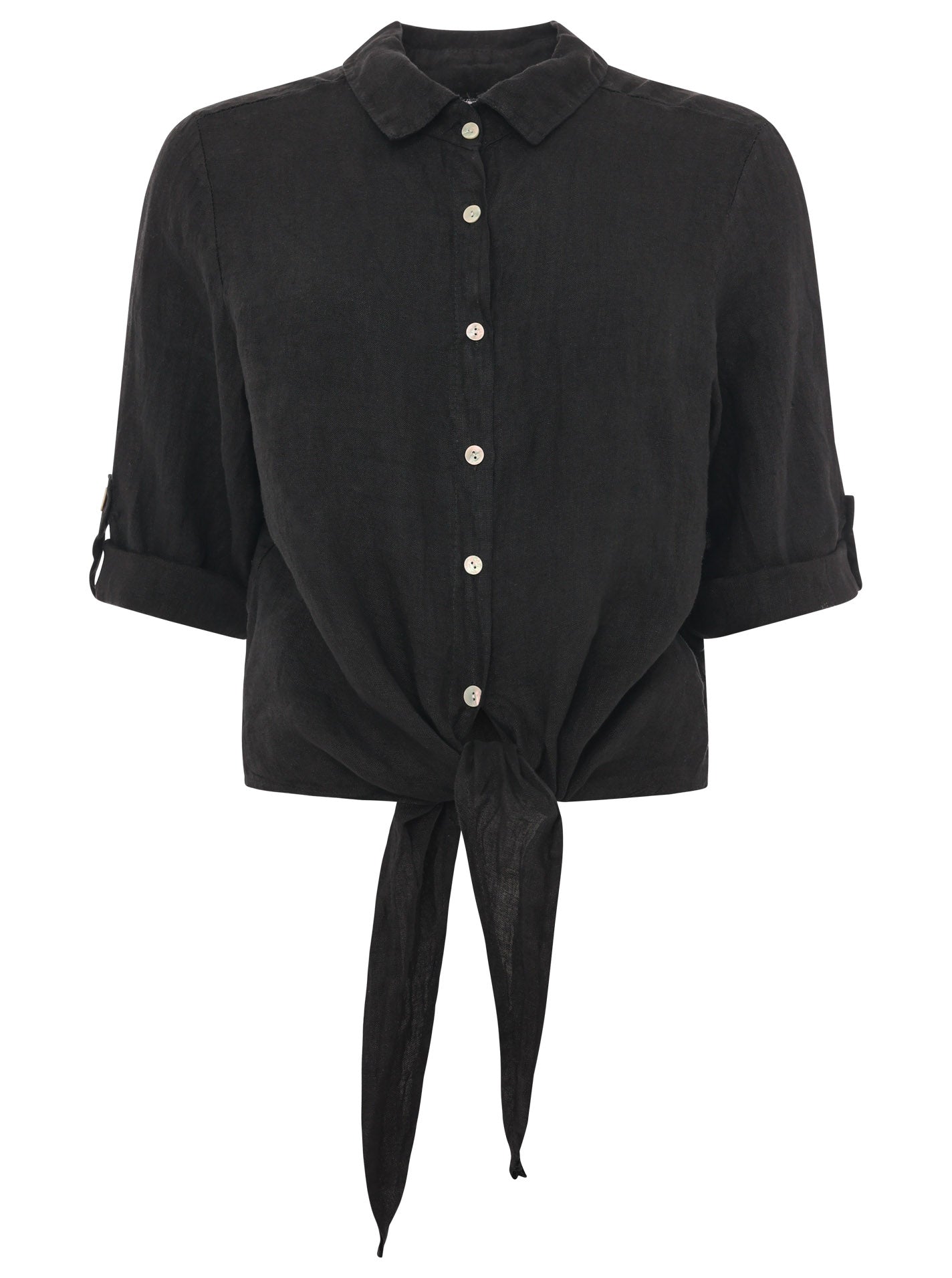 Zwillingsherz - 100% Leinen Bluse mit Knopfleiste - Schwarz