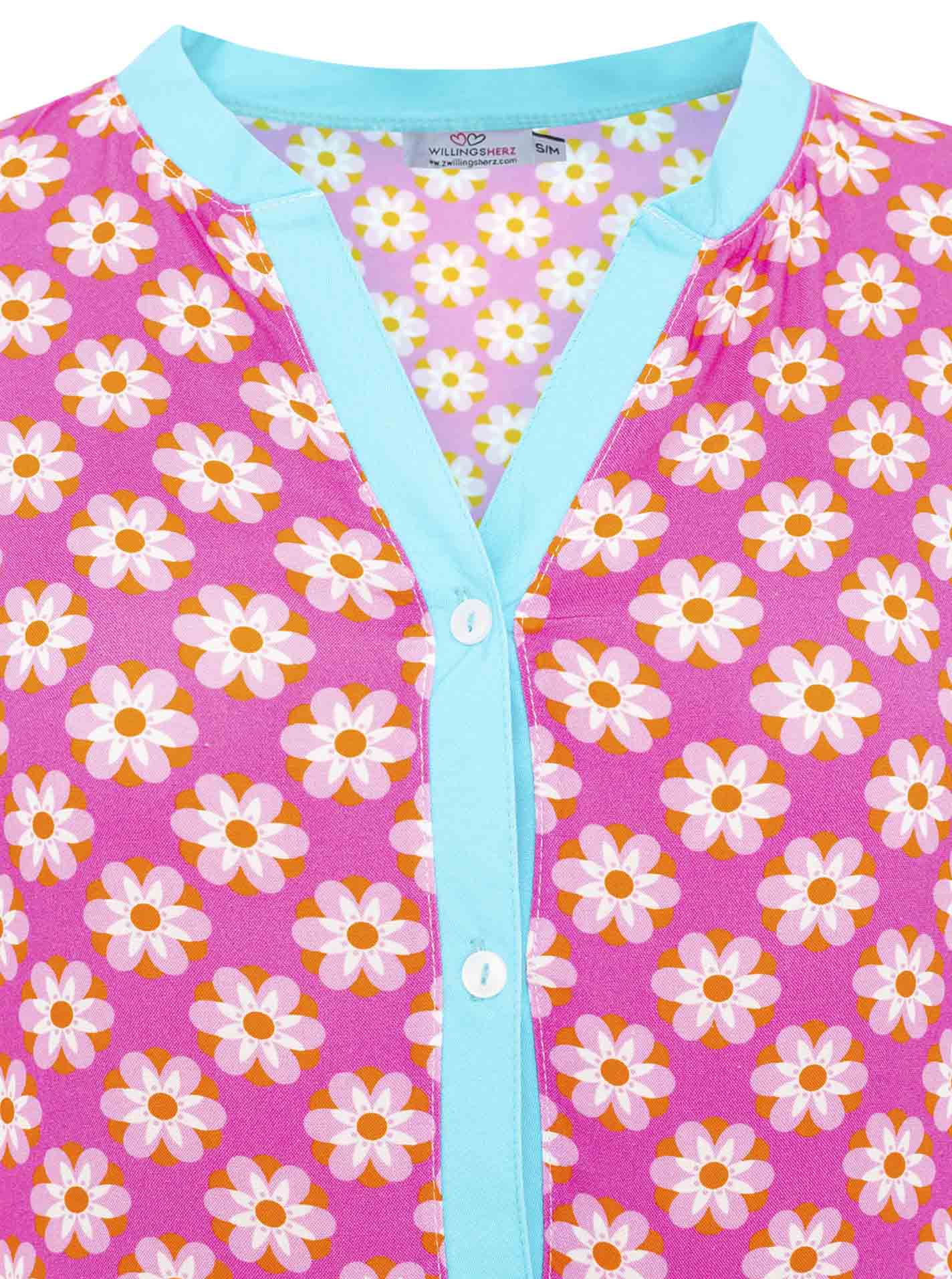 Zwillingsherz - Maxi Kleid Blumen Flower Paradise - Pink/Orange/Blau