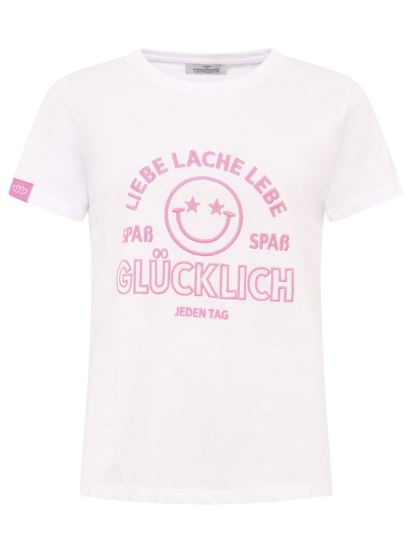 Zwillingsherz - T-Shirt "Liebe Lache Lebe" - Weiß/Pink