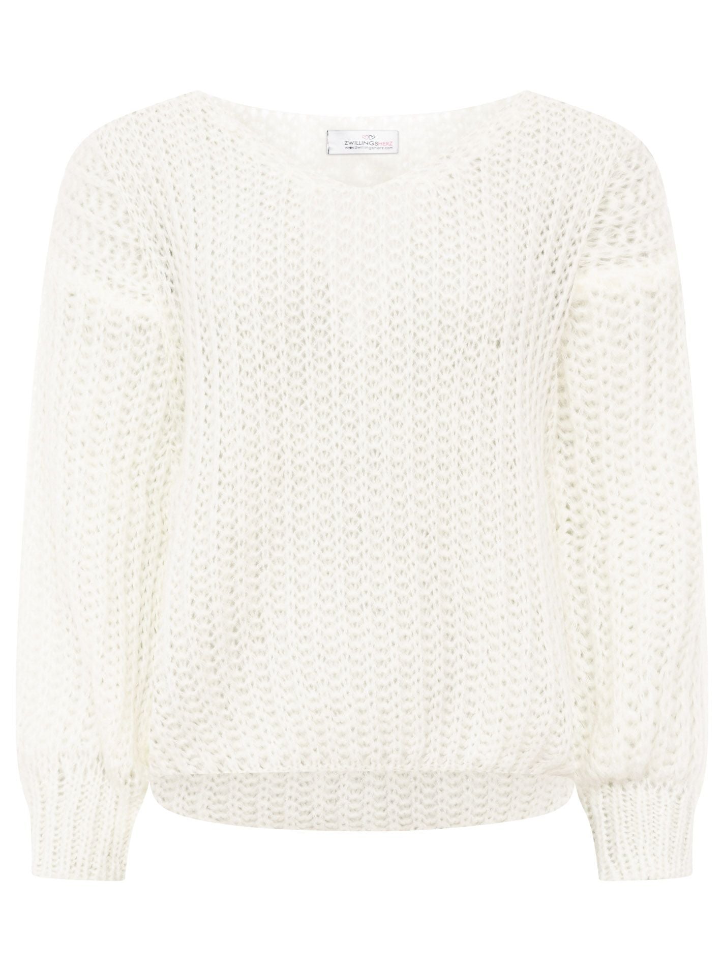 Zwillingsherz - Weicher Grobstrick Pullover mit Wolle - Wollweiß