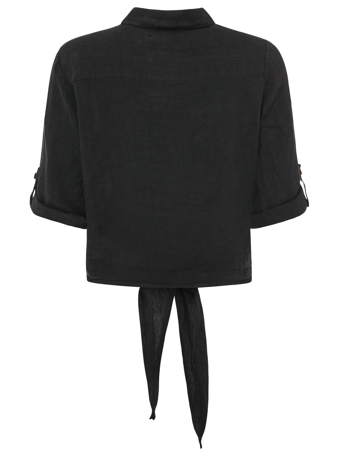 Zwillingsherz - 100% Leinen Bluse mit Knopfleiste - Schwarz