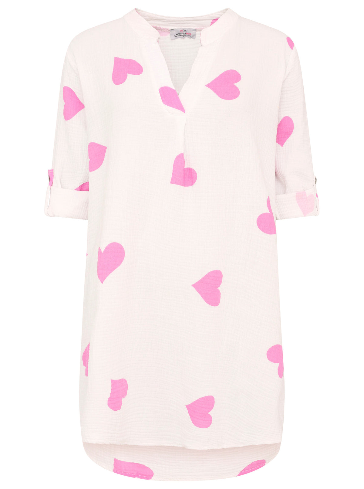 Zwillingsherz Musselin Kleid/Tunika Herz - Weiß/Pink