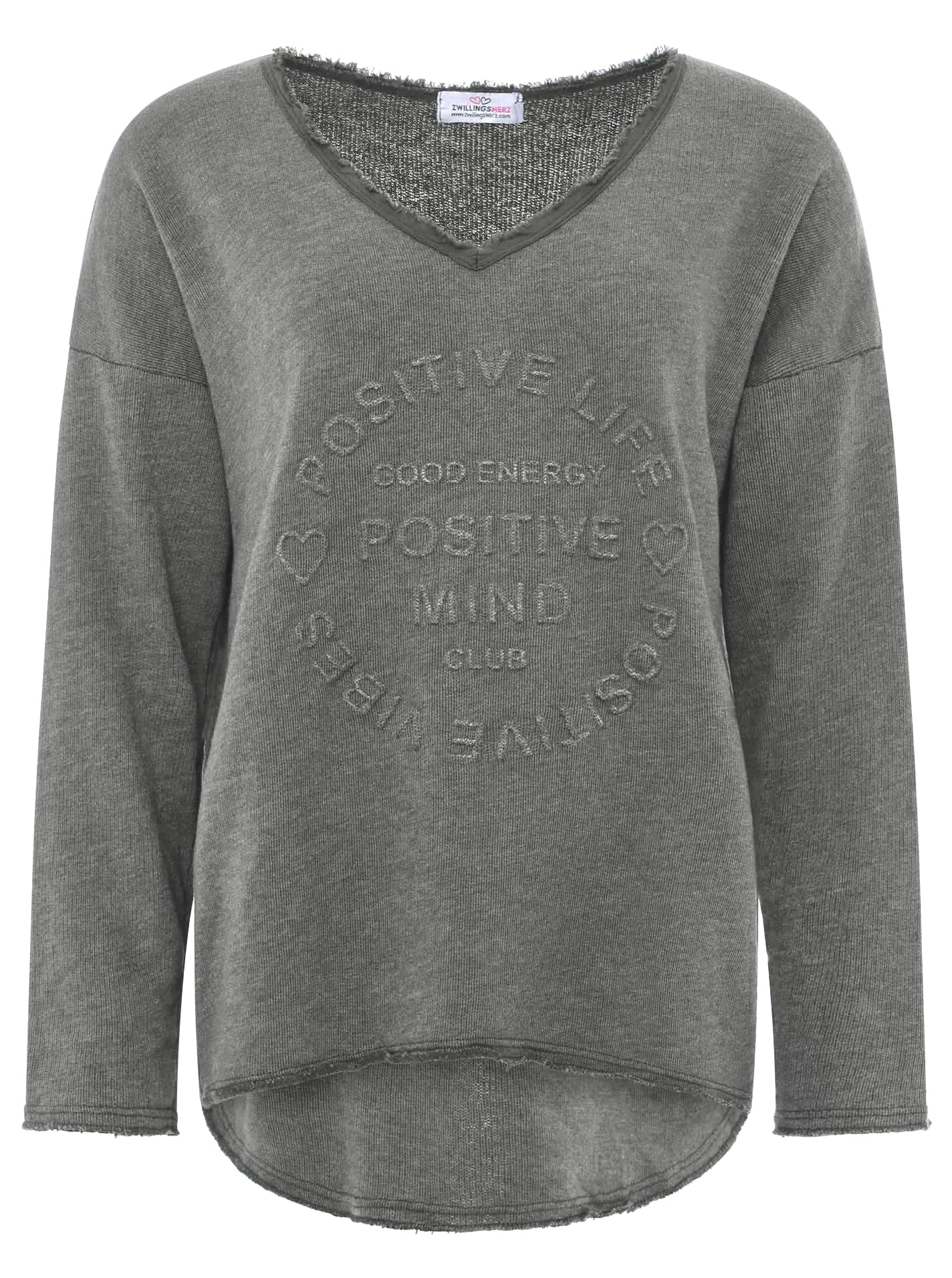 Zwillingsherz - Sweatshirt "Positive Mind"- Mittelgrau