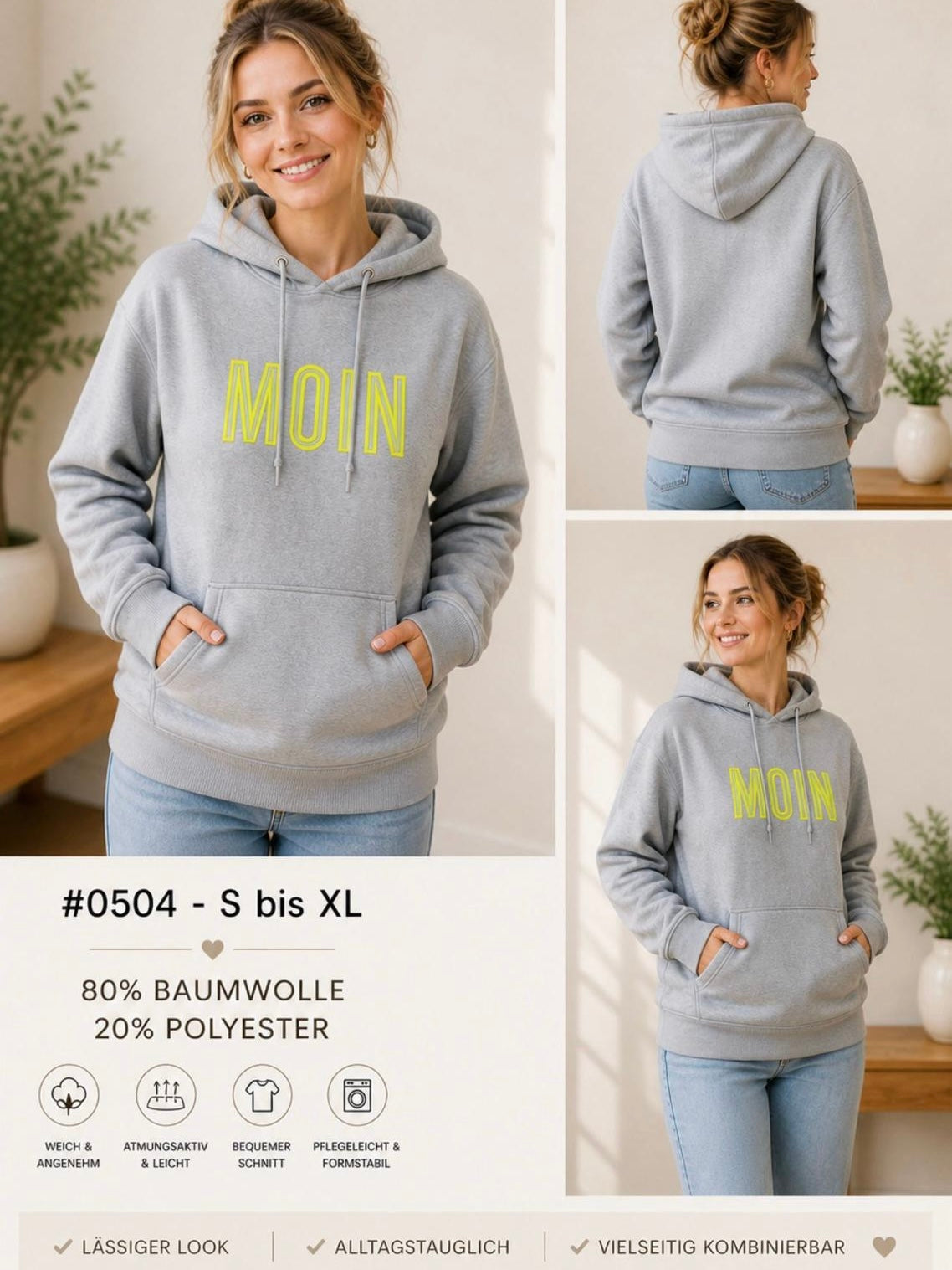 Flair - Basic Moin Hoodie - Grau/Gelb