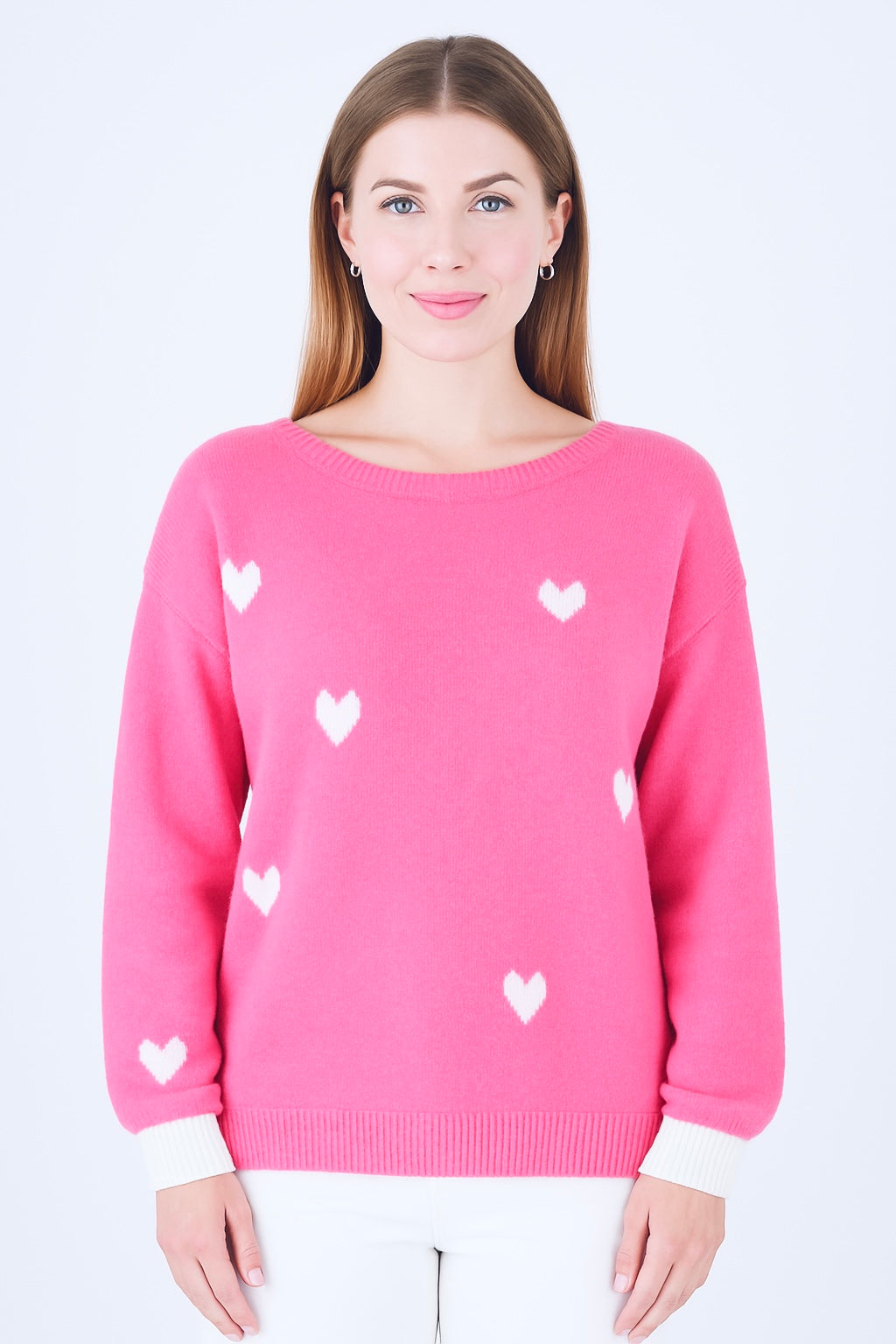 Pullover "Herzen" - Bubblegum/Weiß