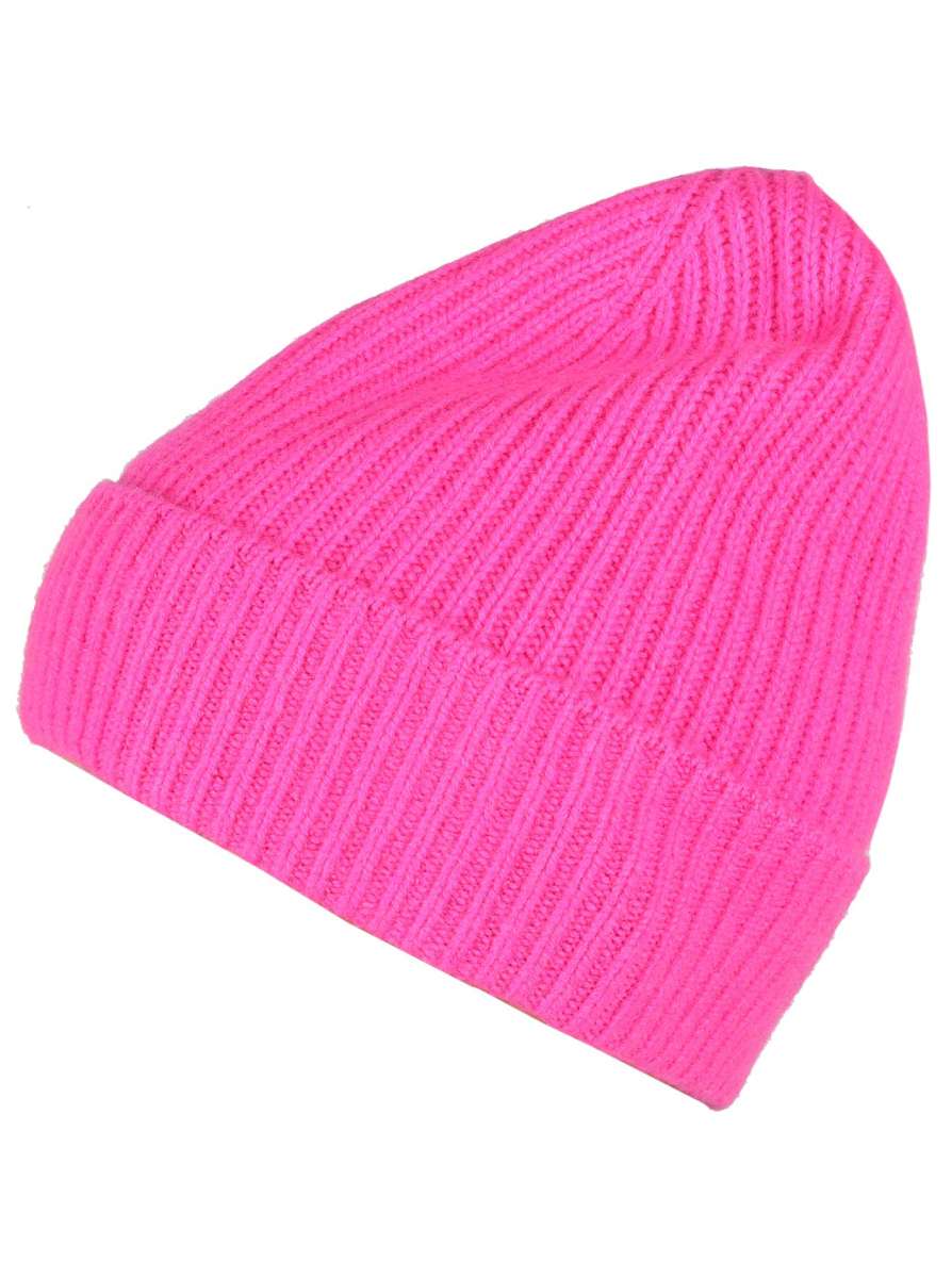 Zwillingsherz Damen Kaschmir-Rippstrick-Mütze (100% Cashmere) - Neonpink