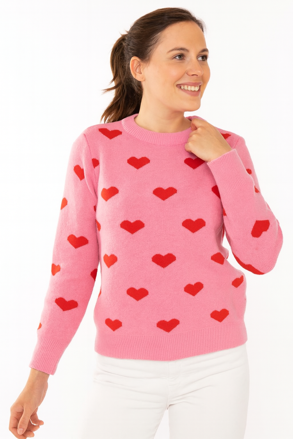 Zwillingsherz - Strick Pullover mit Herzen - Pink