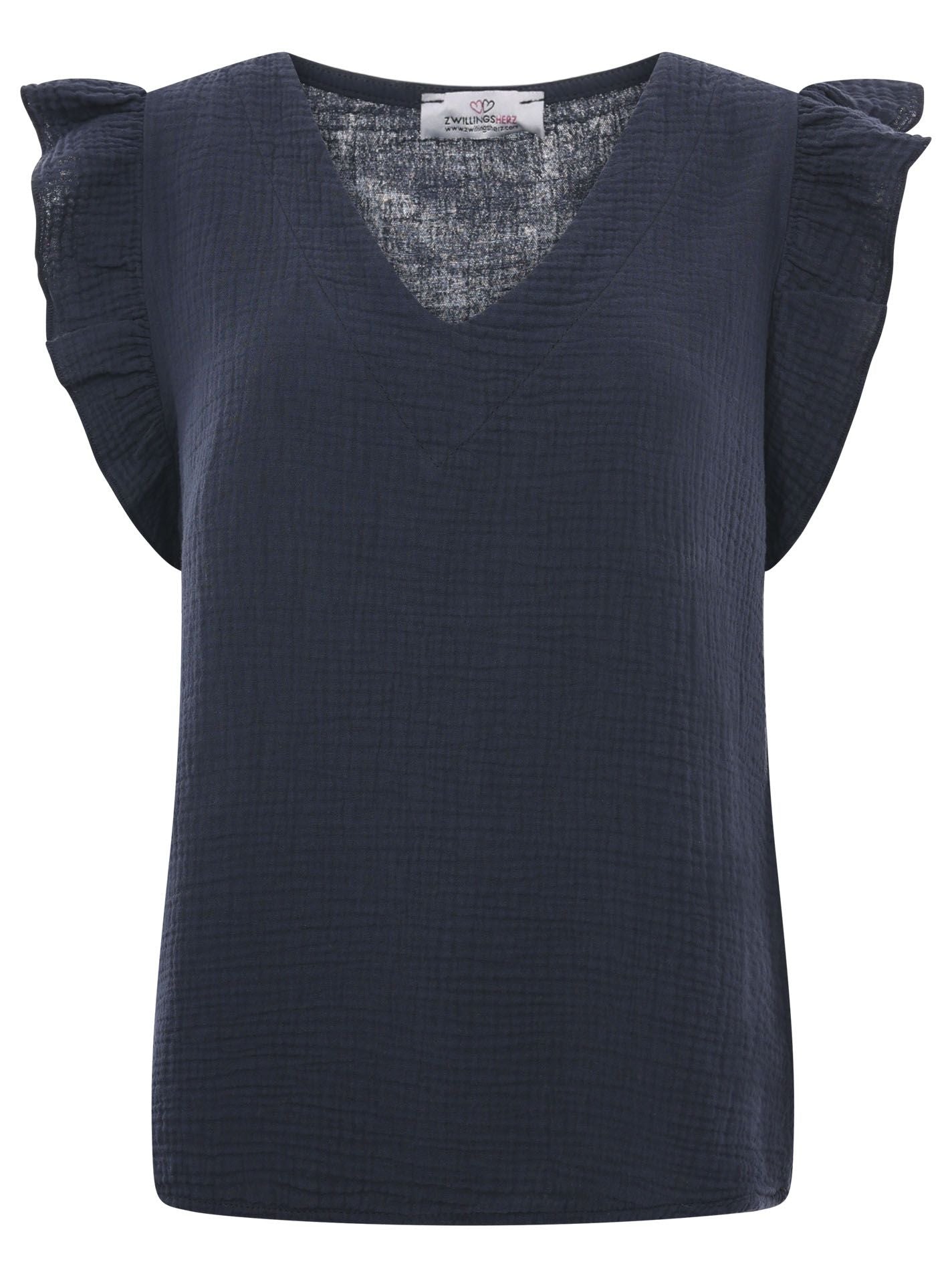 DressWithClass - Musselin Bluse Rüschen - Navy