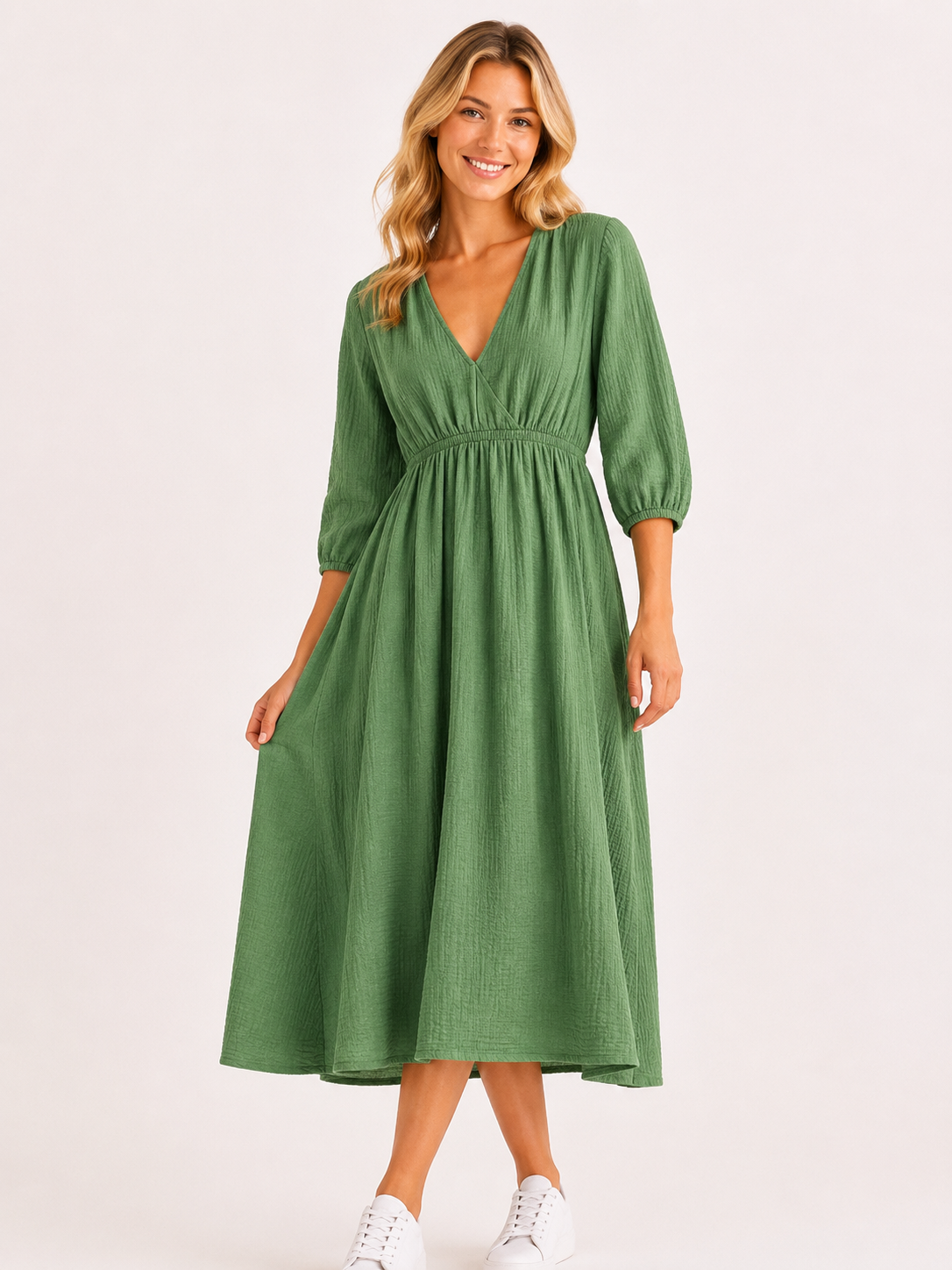 Lockeres Musselin Kleid - Grün