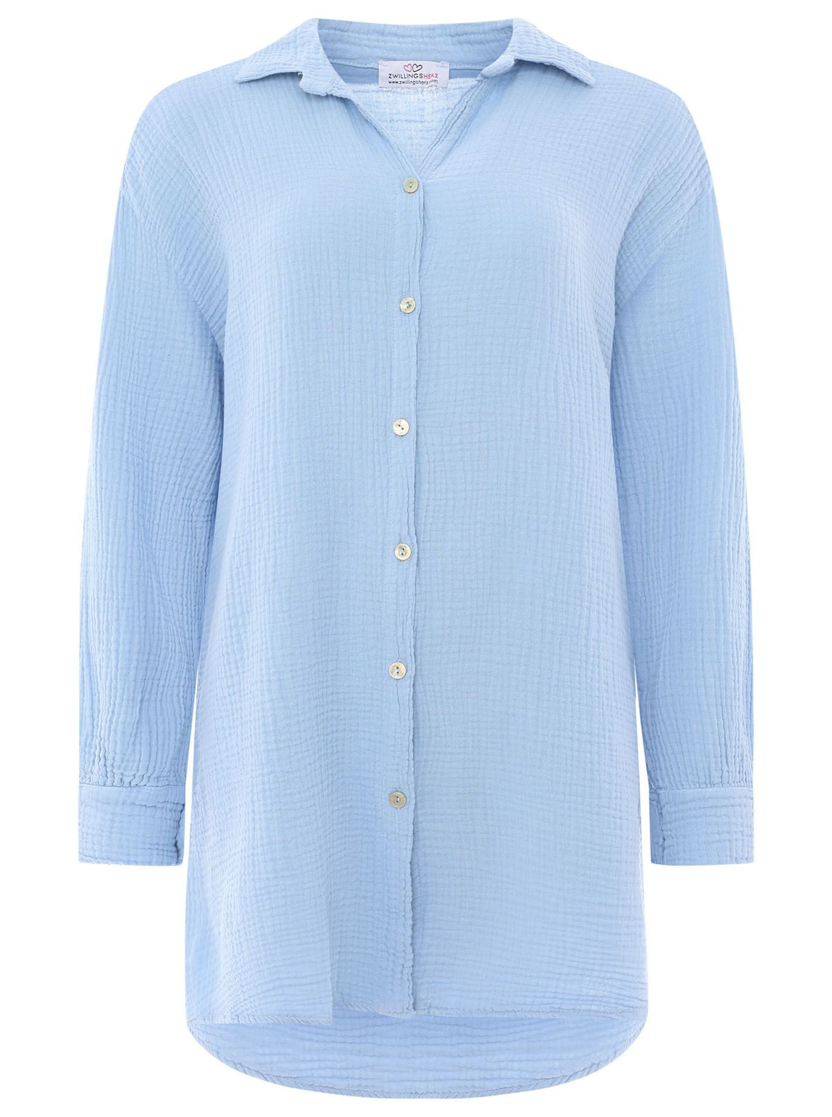 Zwillingsherz - Musselin Bluse Oversized mit Knopfleiste - Hellblau