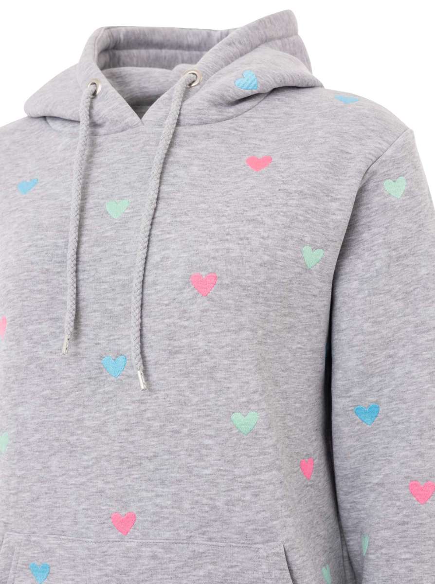 Zwillingsherz - Hoodie mit handgestrickten Herzen - Grau (Neu)